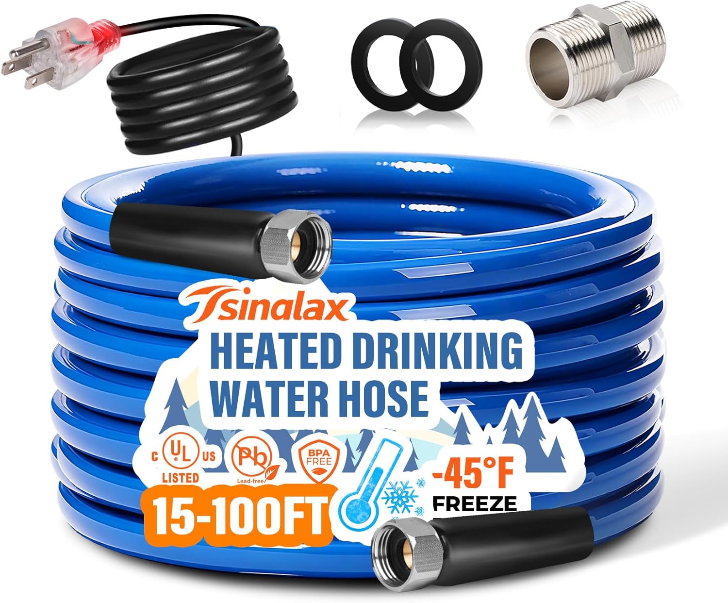 15FT 30FT Heated Water Hose for Rv,-45 F Antifreeze Heated Drinking Garden Water Hose,Lead-Free & BPA-Free, Rv Freshwater Hoses with Fittings, Rv Accessories