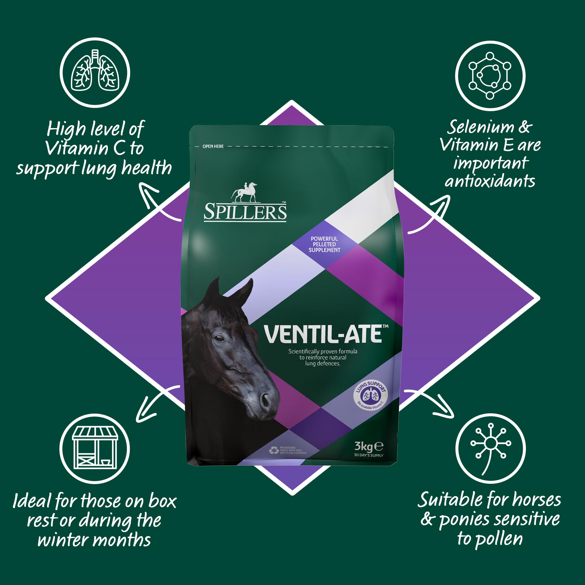 SPILLERS Ventil-ate Horse Supplement (3kg) Respiratory Supplement for Horses and Ponies Stabled for Long Periods Traveling or on Box Rest - Image 2