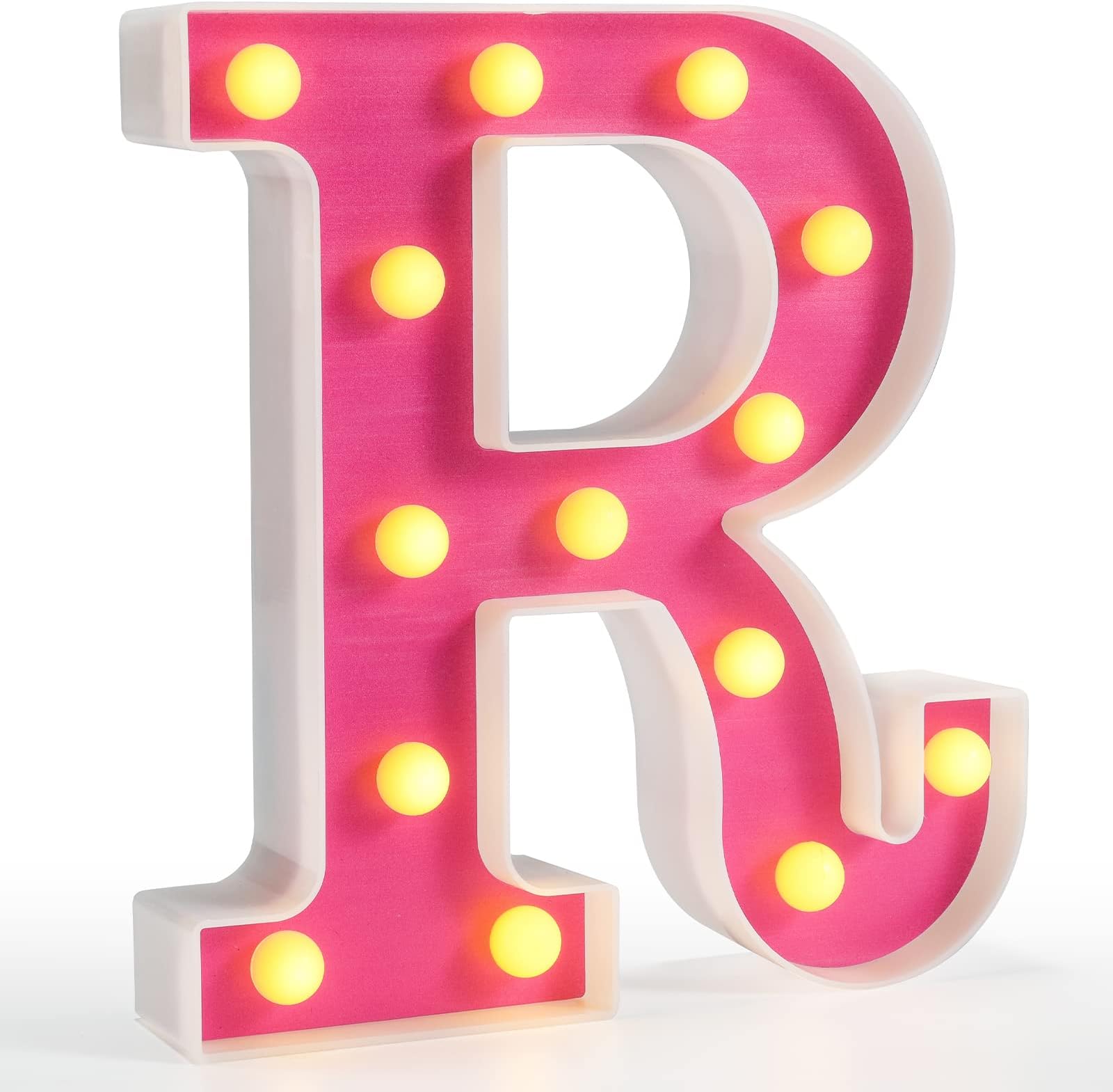 Pooqla LED Letter Lights, Pink Light Up Alphabet Sign, Colorful DIY Marquee Night Light with Warm White LED for Kids, Home Party Birthday Wedding Bar Decoration, Pink Letter R