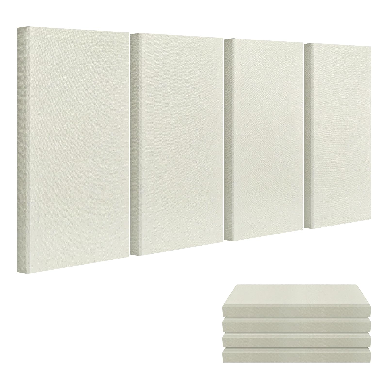 Panel de pared de fibra de vidrio de 23.6 x 11.8 pulgadas, paquete de 4 paneles acústicos, paneles acústicos con absorción de sonido para oficina, estudio, cine en casa, color beige