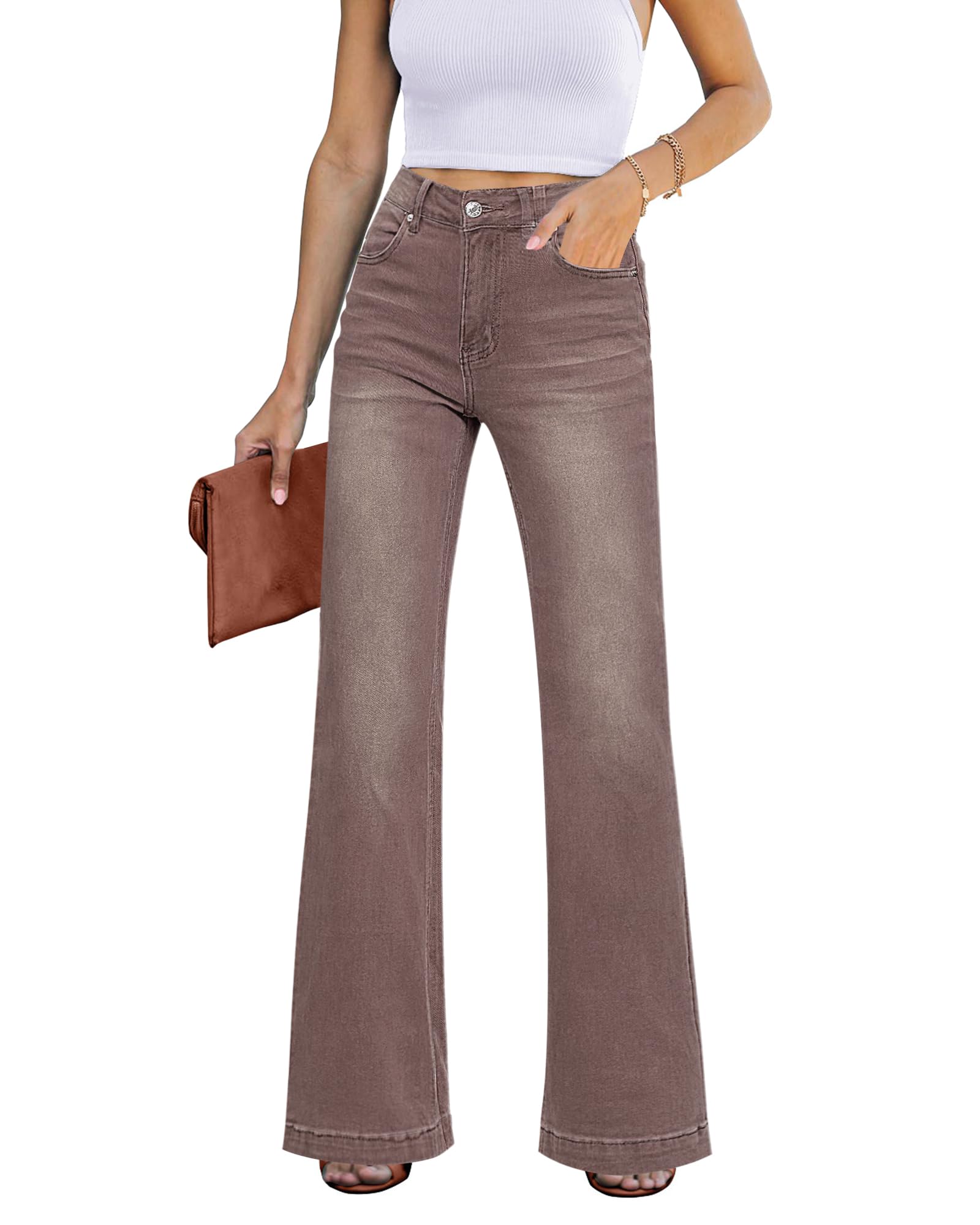 Roskiky Jean évasé pour femme, taille haute, jambes larges, stretch