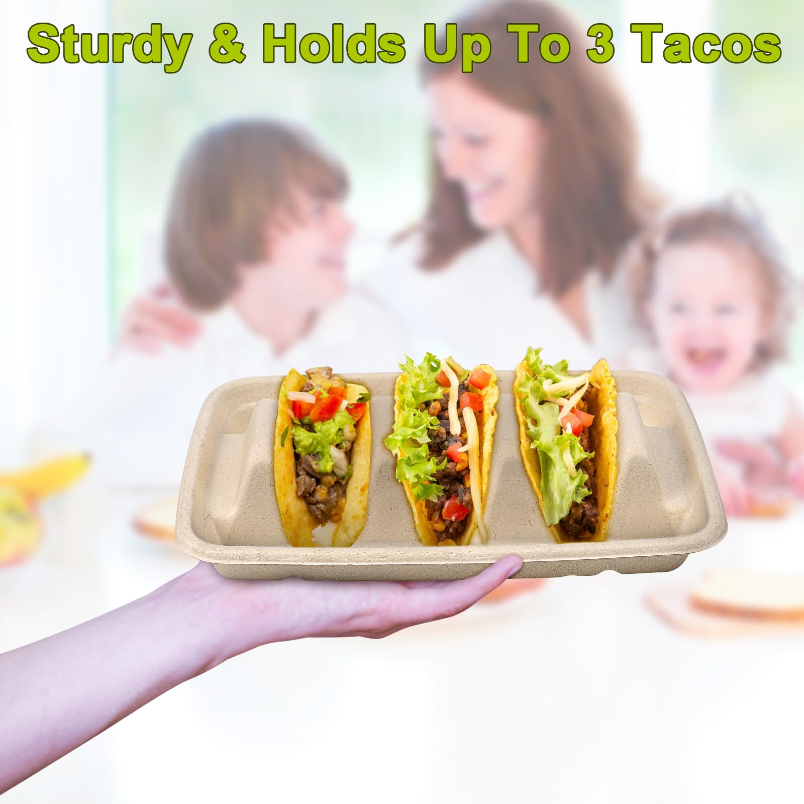 100 Stück Einweg-Taco-Halter, Einweg-Taco-Teller mit Trennwänden, kompostierbare Papier-Taco-Halter, Teller, Tabletts, Taco-Bar-Servierset für Party, Taco-Nacht, Taco-Dienstag-Dekorationen