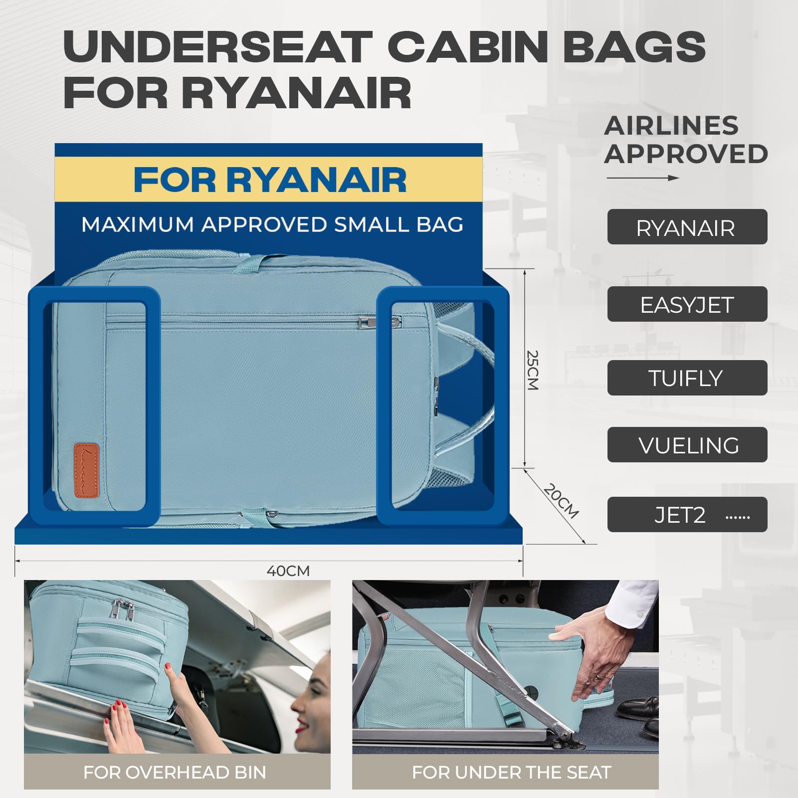 VMIKIV per Zaino Ryanair 40x20x25 Zaino da Viaggio Aereo Bagaglio a Mano Borsa Donna Uomo per Aereo Zaini da Viaggio Antifurto Piccolo Borsone da Cabina per Scuola Lavoro