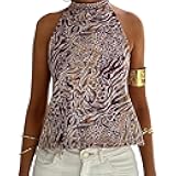 Women Y2k Floral Print Halter Tank Top Sleeveless Tie Backless Going Out Tops Aesthetic High Neck Beach Camisole