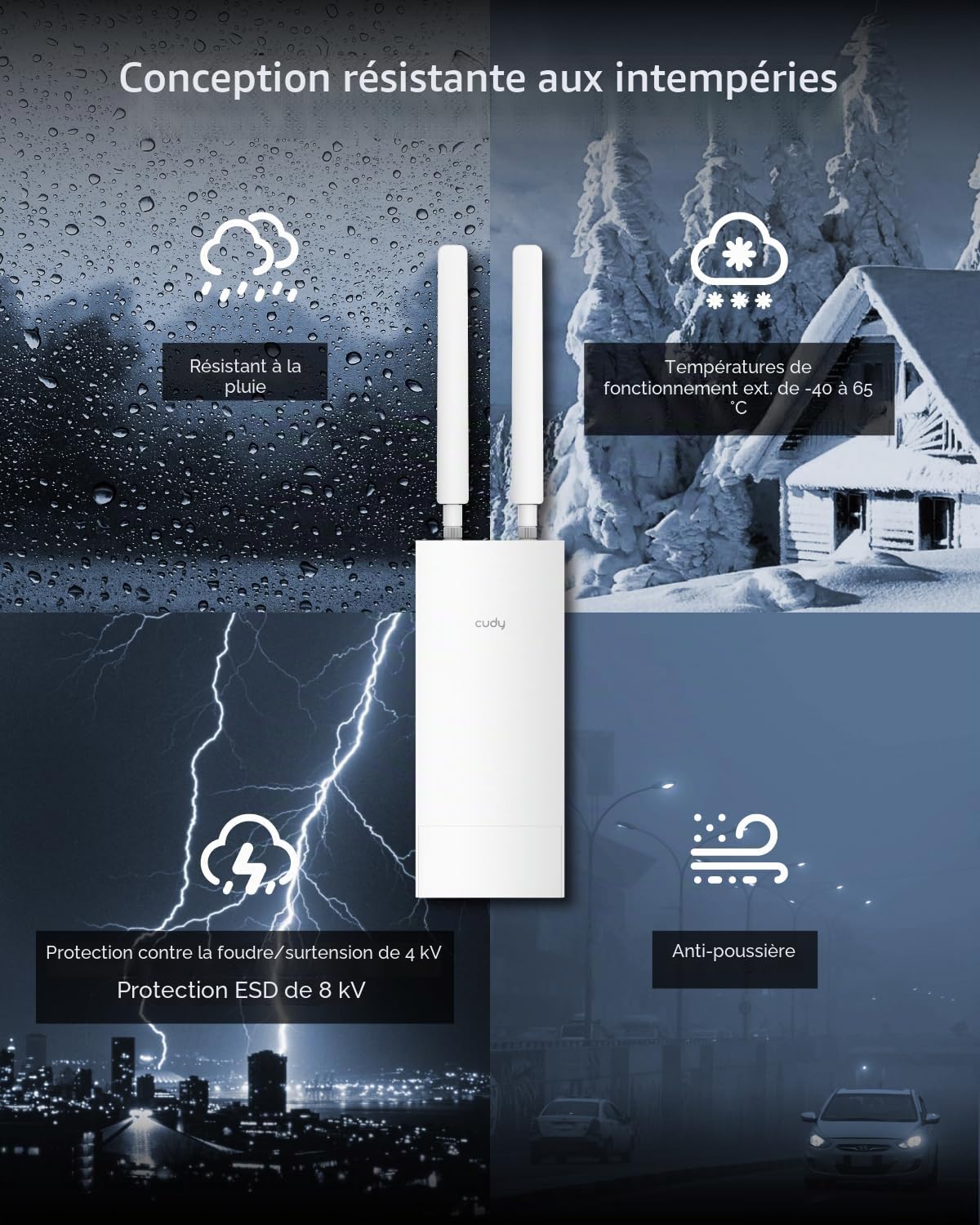 Cudy Outdoor AC1200 Point D'accès Gigabit, Extension WiFi Extérieure, Étanche IP65, Beamforming, MU-MIMO, Prise en Charge du Maillage, AP1300 Outdoor