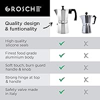 Vista 9 de Grosche Milano Cafetera moca espresso para estufa, de 9 tazas/15.2 onzas, cafetera cubana, greca, italiana, percoladora, plateado
