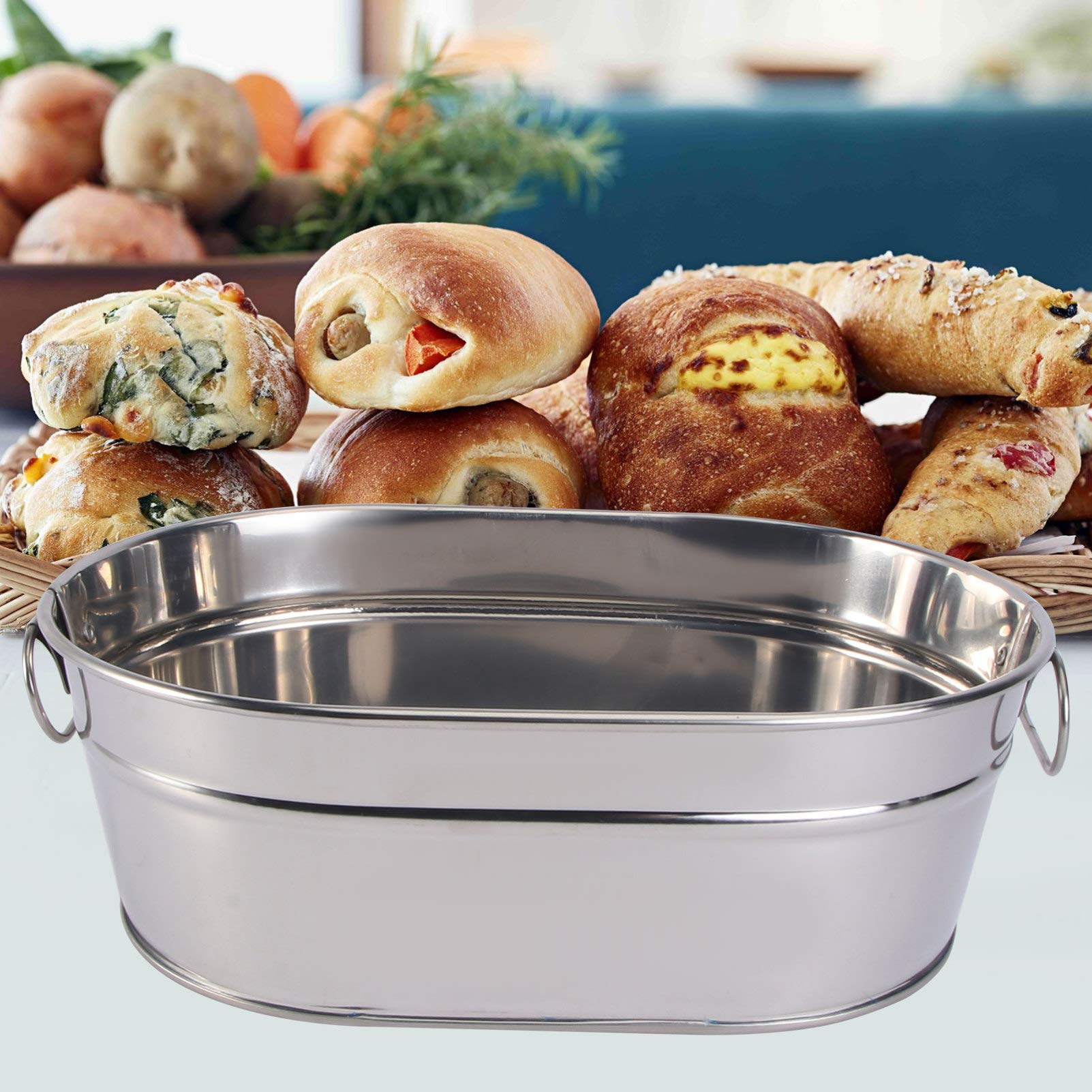 GANAZONO Mini vasca in metallo zincato in metallo per bevande di ghiaccio Vasca da vino Bottiglia di birra Secchio Bar Snack Contenitore Agriturismo Fioriera per la casa Cucina feste di nozze Argento