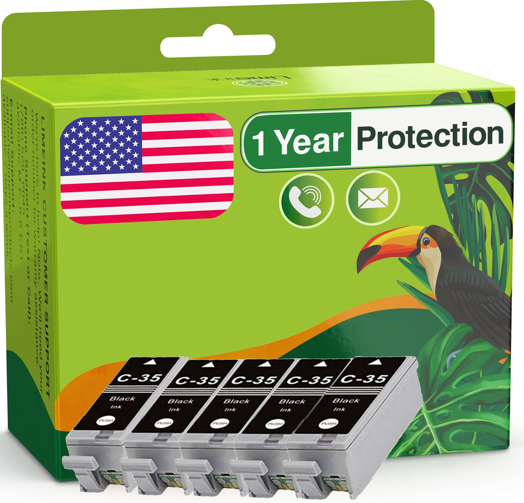 Limeink Compatible Ink Cartridges Replacement for Canon PGI-35 Compatible Ink Cartridges Set Use for Canon PIXMA iP100 PIXMA iP110 Series Printers 1509b002 1511B002 Pack (5 Black)