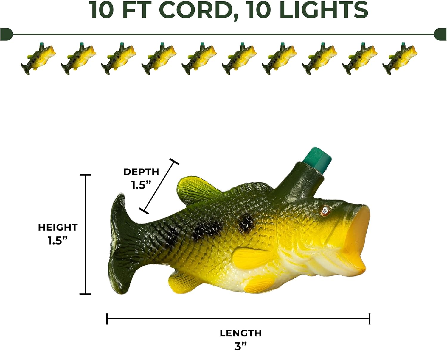 Rivers Edge Products Decorative LED Party Lights for Indoor and Outdoor Use, Warm, Soft Lighting for Home Decor, 10 Bulbs, 10’ Long Cord, Includes 2 Replacement Bulbs, Bass