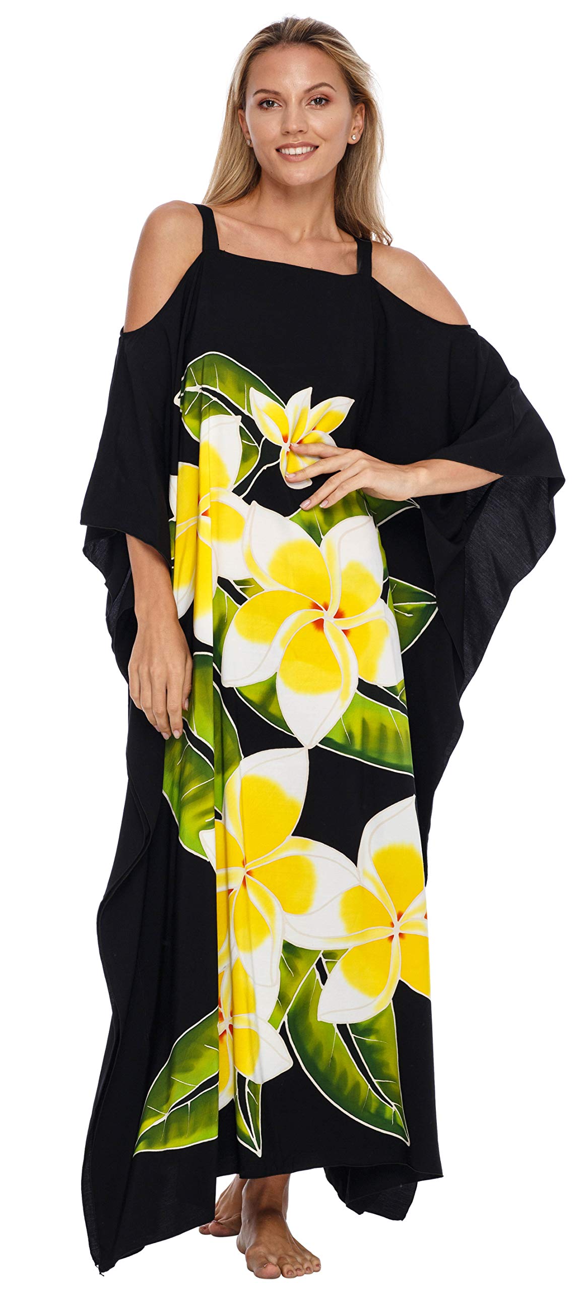 SHU-SHI, mujer - Vestido Kaftan Maxi Beach Cover Up Hombro frío Talla grande Caftan Floral Coverup
