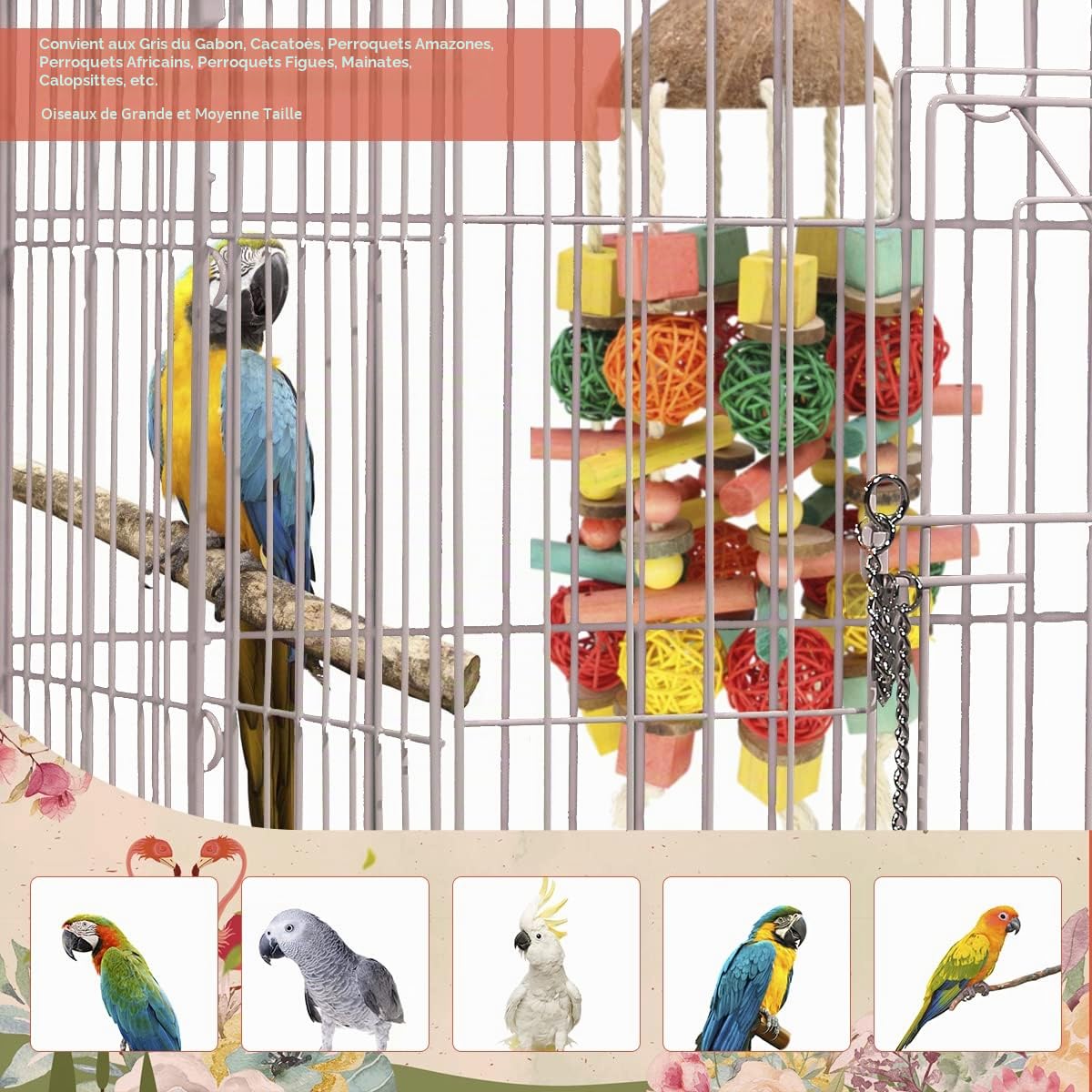 MQUPIN Jouet à mâcher pour perroquets pour Oiseaux,22 inch Grand Jouet pour Perroquet en Bois Naturel, Jouet à mâcher pour Oiseaux, Jouet à Mordre pour Grands perroquets, perroquets Gris d'Afrique