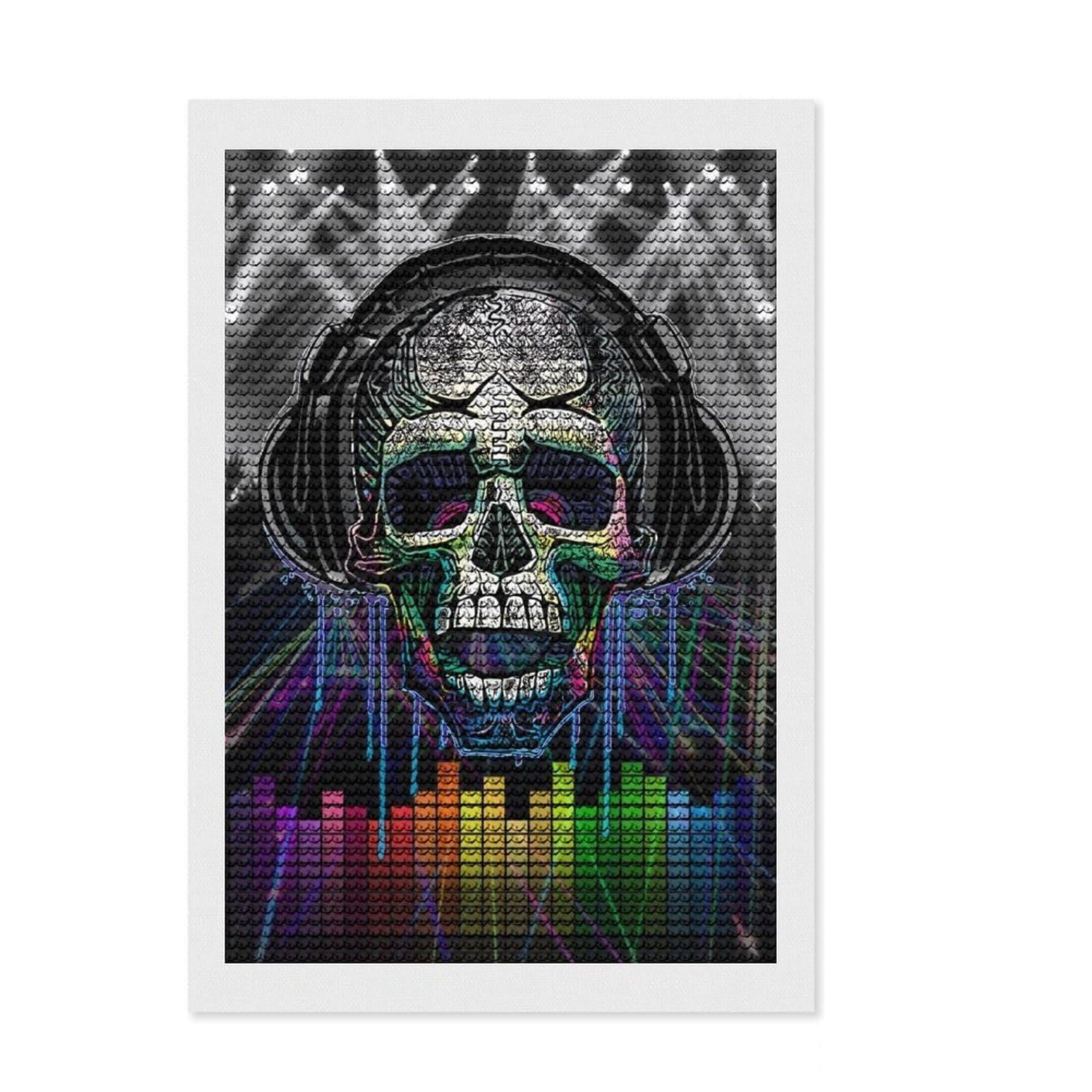 Junmoney Rad Laser Skull Music Show Diamond Painting Set 8"x12", for Women, Stress Relief Craft, Thoughtful Present, Aesthetic Room Decor