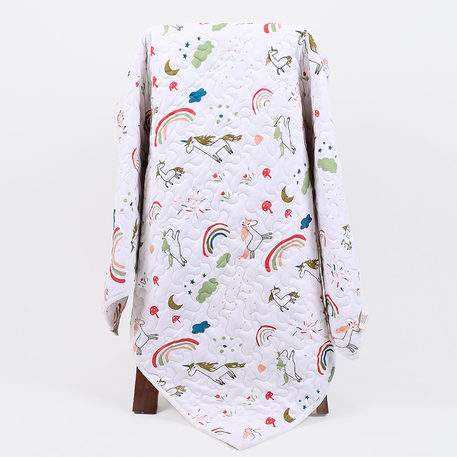 MOM'S HOME Organic Cotton All Season Baby Quilt | Light Weight | Soft | Perfect for Light Winters | 100x120 cm | 0-3 Year | Unicorn | Reversible