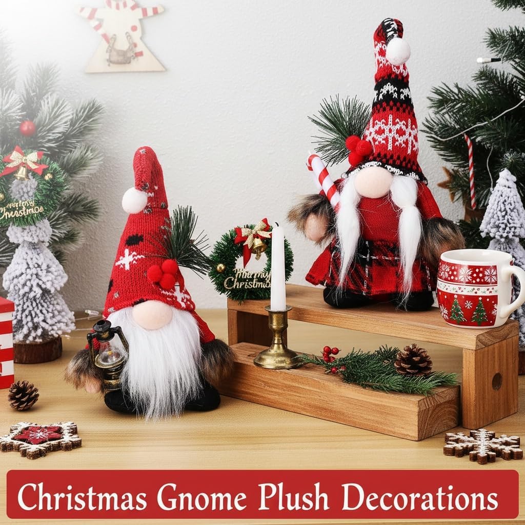 2Pcs Christmas Gnomes Decorations: Plush Couple Elf Santa Gnomes Doll for Xmas Home Tabletop Ornaments Holiday Party Gifts - Image 8