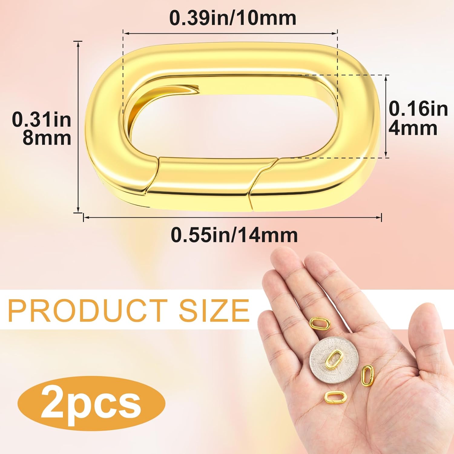 2pcs 18k Gold Oval Pendant Clasp for Necklace Making, Brass Jewelry Connector Fastener, Lobster Spring Clasp for Keychains Purse Handbag Strap Necklace Bracelet Jewelry Making - Image 2