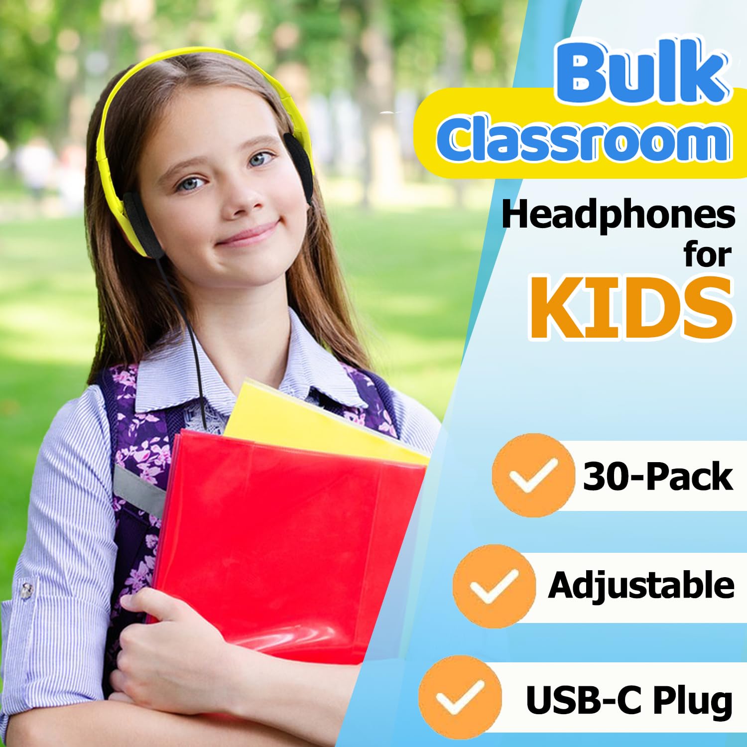 Kinder-Kopfhörer, Großhandel, Typ-C, USB-C-Kopfhörer für Schule, Klassenzimmer, Großhandel, Kinder, Studenten, Headset für Chromebook, Laptop, PC, gemischte Farben, 30 Stück