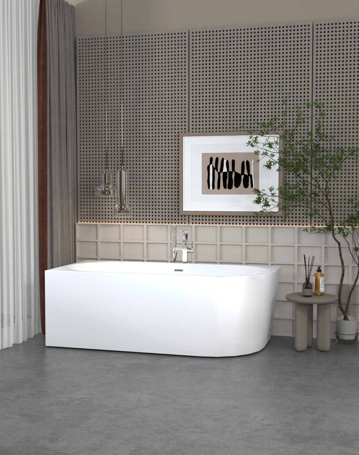 Aquauno, vasca angolare indipendente sinistra 170 x 80 cm, ovale in acrilico sanitario di alta qualità, vasca da bagno in acrilico con scarico click, troppopieno, copertura, scarico e telaio in