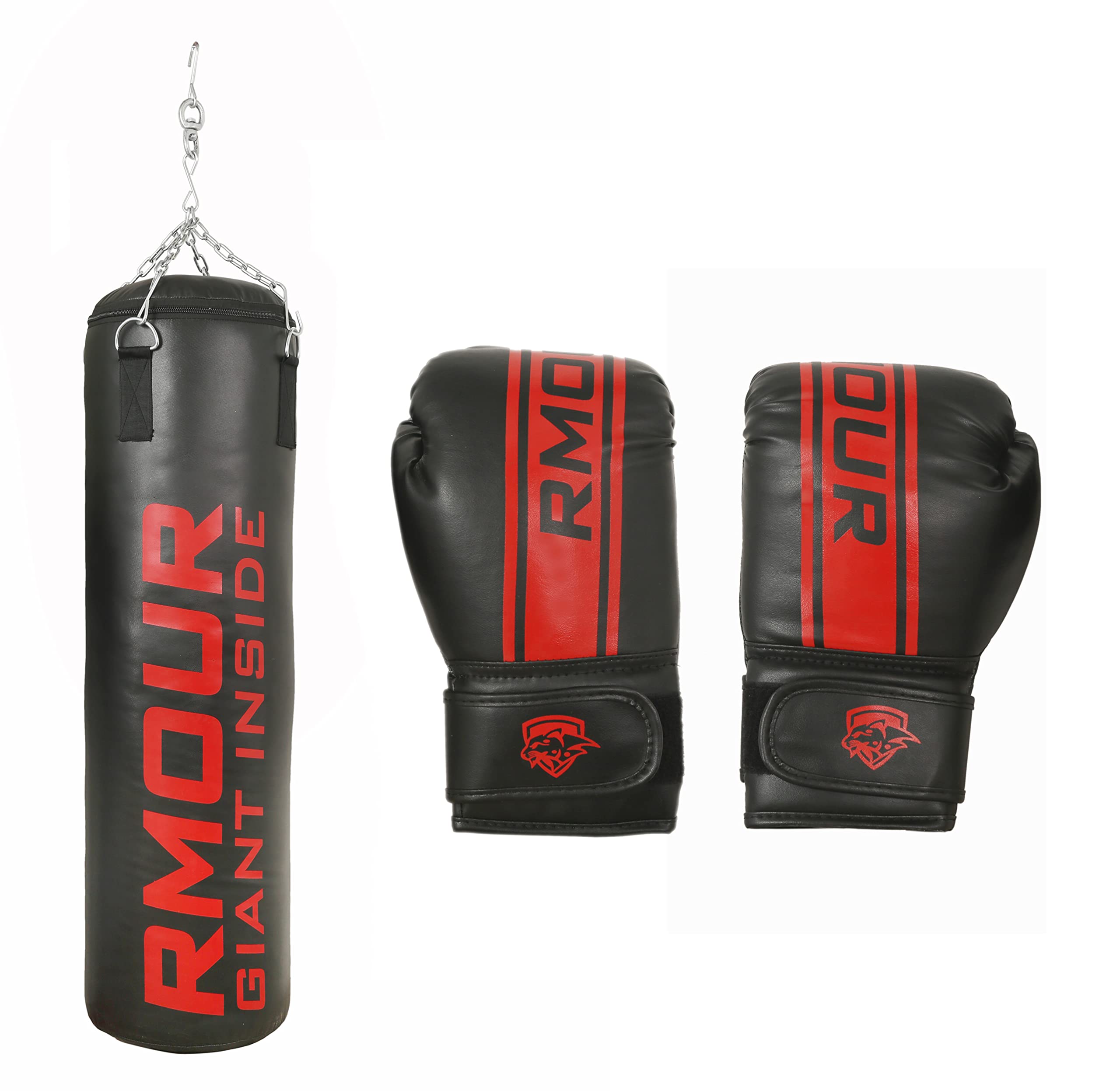 IWIN RMOUR Ultimate Black Unfilled Heavy Punching Bag SRF Material Boxing Punching Training with Rust Proof Stainless Steel Hanging Chain and Boxing Gloves (UNFILLED- 4 Feet)