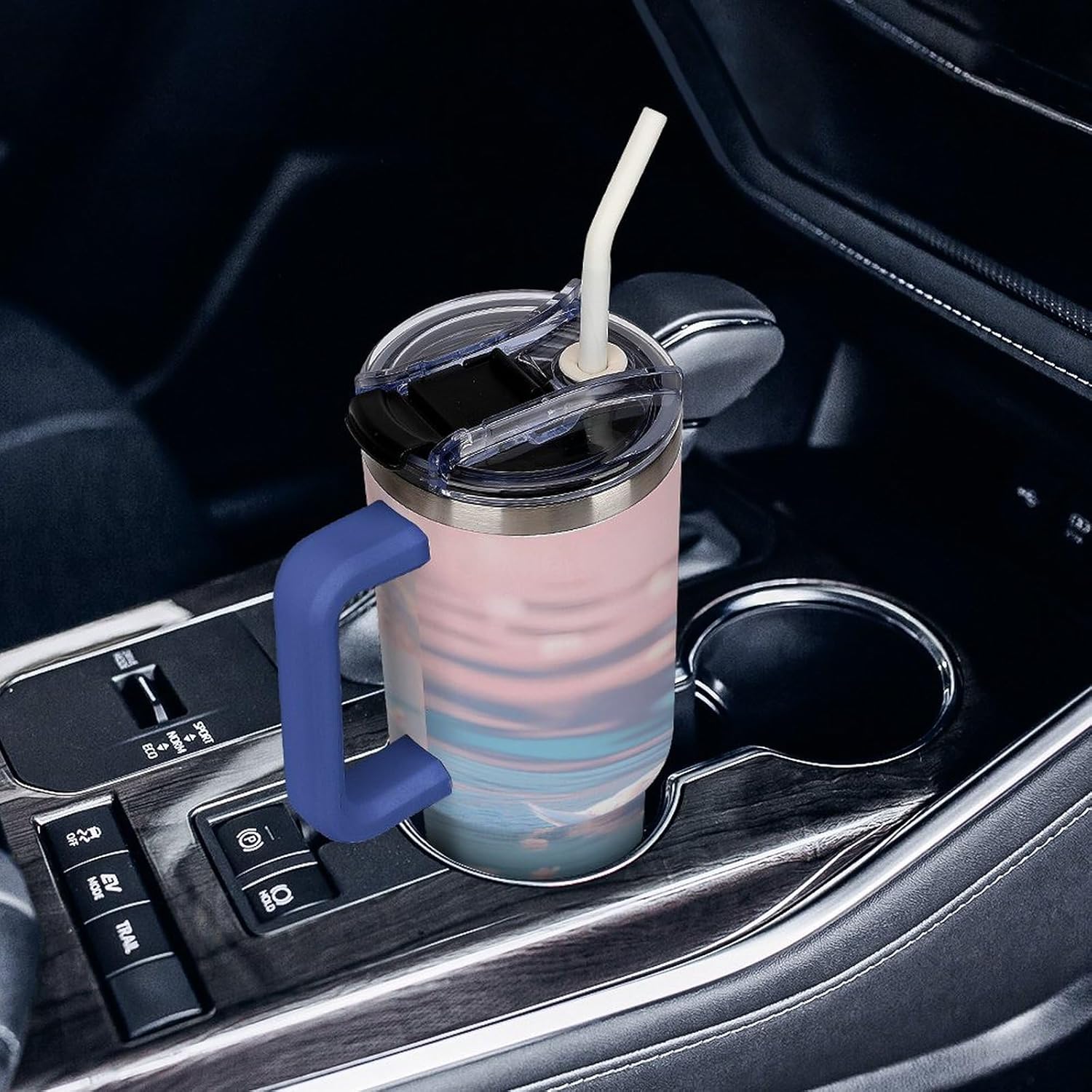 Spring Swan Lake Funny 40 Oz Tumbler with Handle and Straw Lid Stainless Steel Travel Mug for Hot Cold Beverages