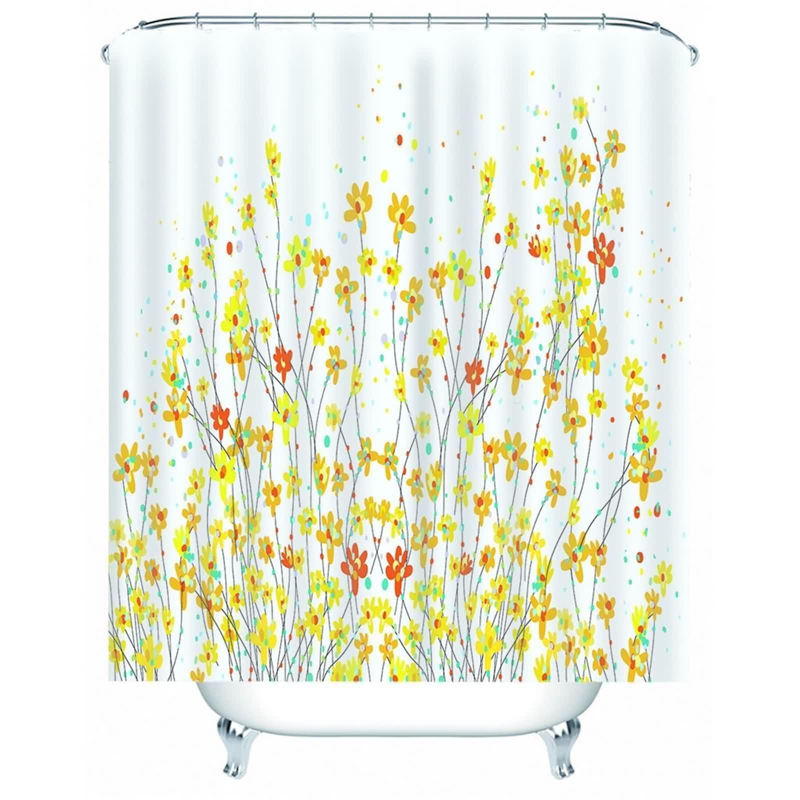 Rideau de douche jaune et blanc en polyester lavable motif marguerites