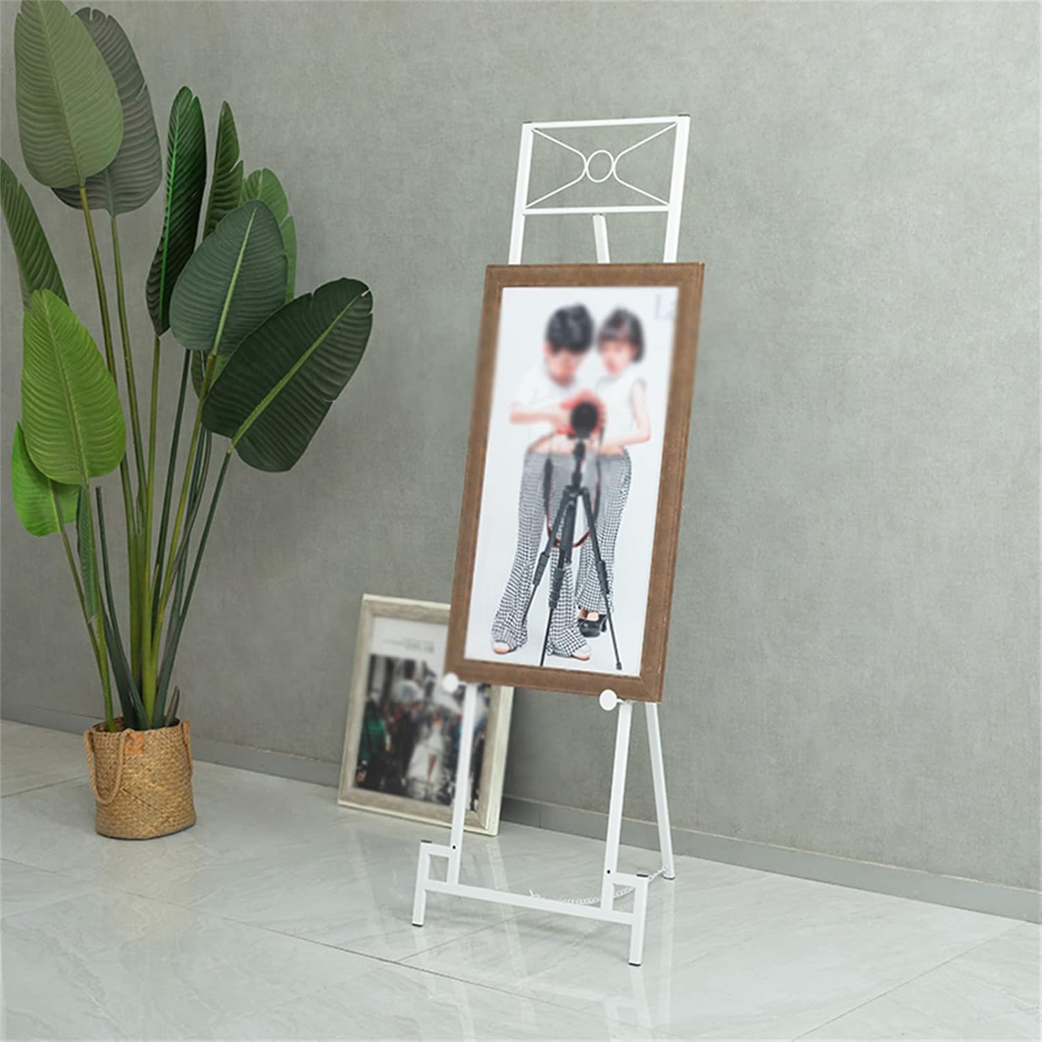 Caballete para exhibición de pinturas, soporte de exhibición de arte portátil plegable con marco en H, soporte para carteles de bodas, hoteles y restaurantes, dorado/negro/blanco, 150 cm de alto (blan