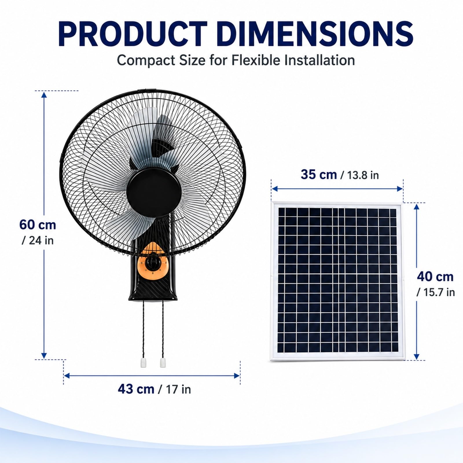 Ventilatore da Parete Solare con Pannello Solare e CA | Ventilatore a muro silenzioso oscillazione 120° doppia ricarica CA/solare per camping