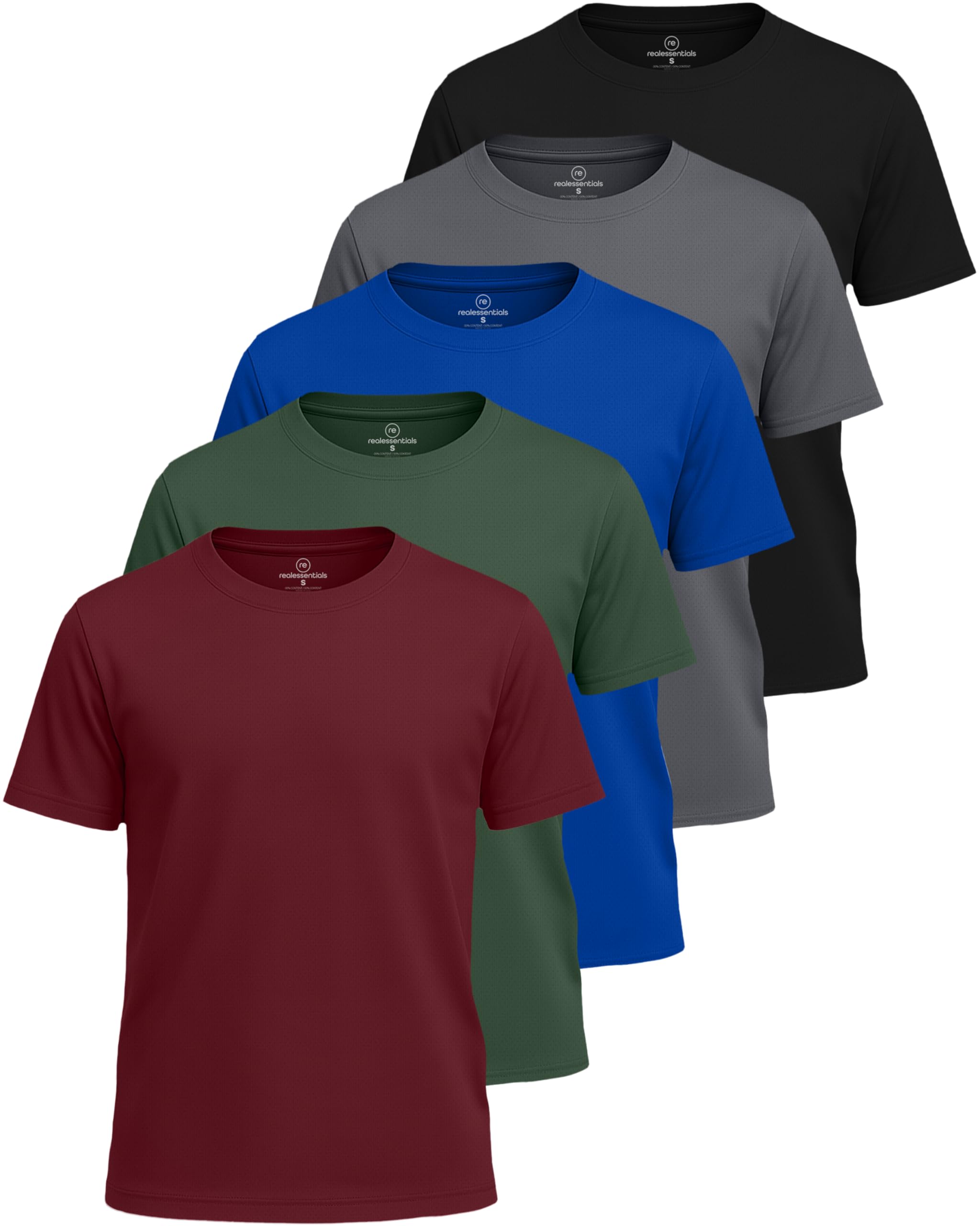 Real Essentials 5-Pack Mesh Athletic T-Shirts for Youth & Teens