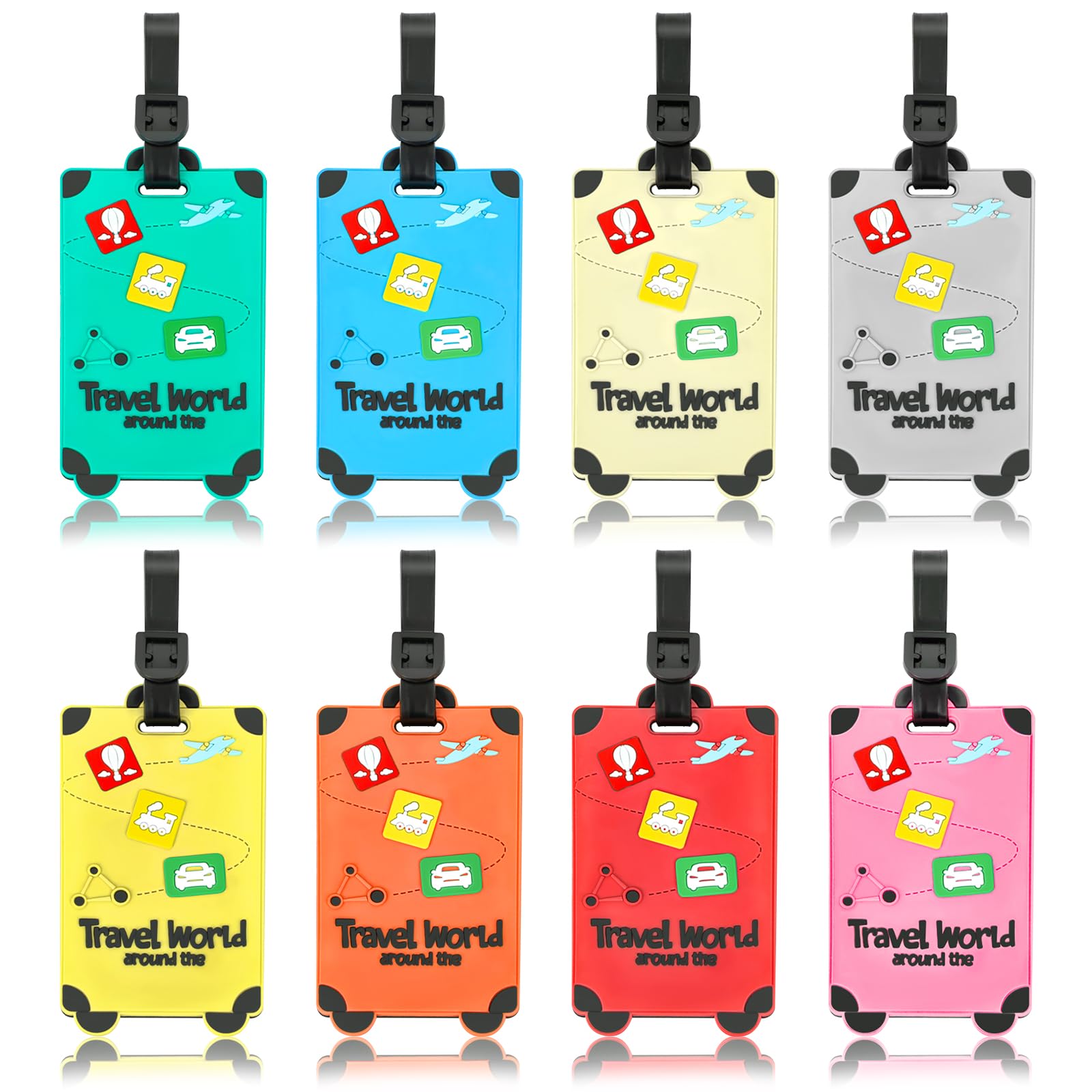Ceecysaa 8 Pack Silicone Luggage Tags, Flexible Suitcase Tags with Name ID Card, Bright Travel Tags for Quick Spotting, Secure Loop, Ideal Travel Accessories