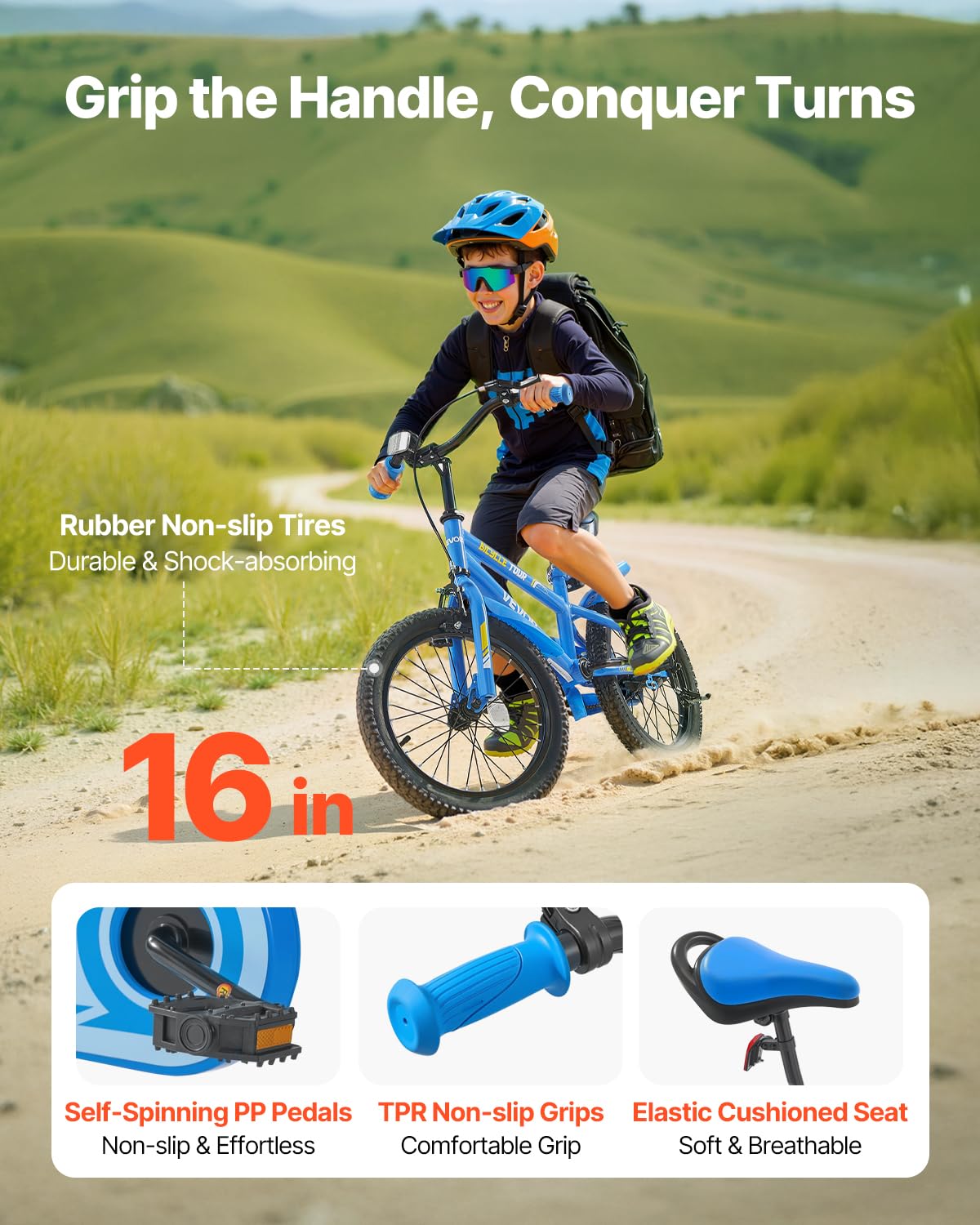 VEVOR Bicicleta Infantil, Bicicleta para Niños de Estilo BMX 1120 x 500 x 750 mm con Ruedas de Entrenamiento, Altura Recomendada del Ciclista de 100 cm - 130 cm para Niños de 4 a 8 Años, Azul