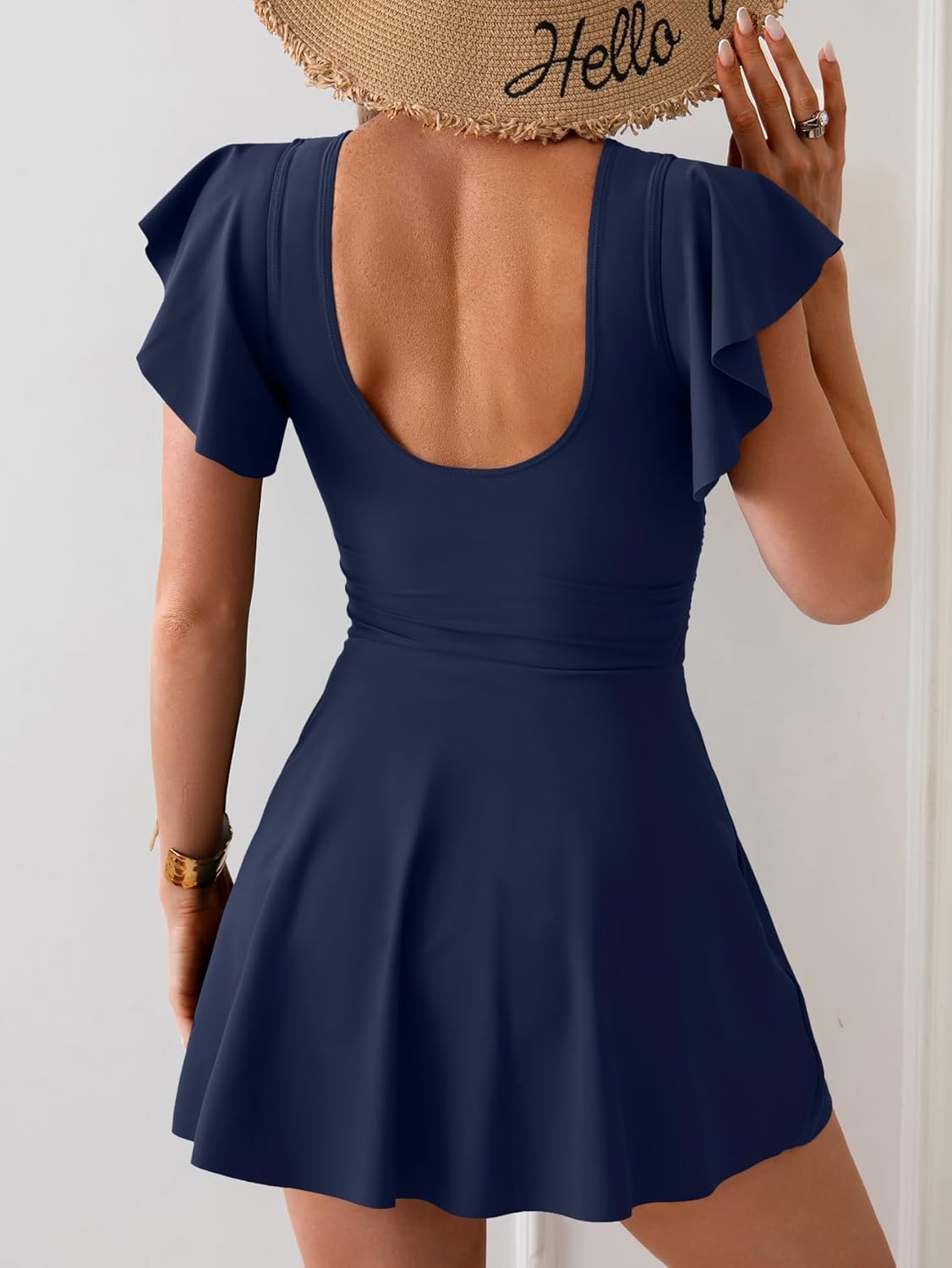 B2prity Women's One Piece Swim Dress Swimsuit Tummy Control Bathing Suit Skirt Ruffle V Neck Split Swimwear - Image 3