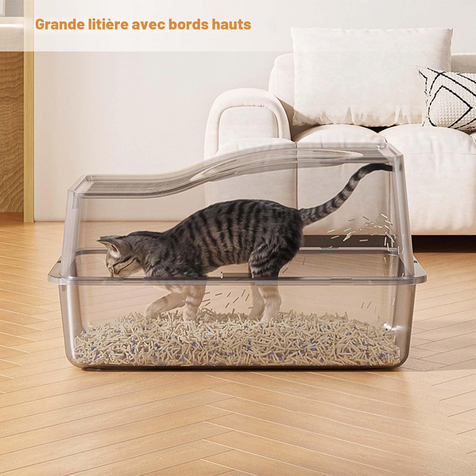 Bac à litière pour chat en acier inoxydable, bacs à litière entièrement fermés avec couvercle creux et couvercle surélevé anti-éclaboussures, entrée par le haut désodorisante, grande toilette