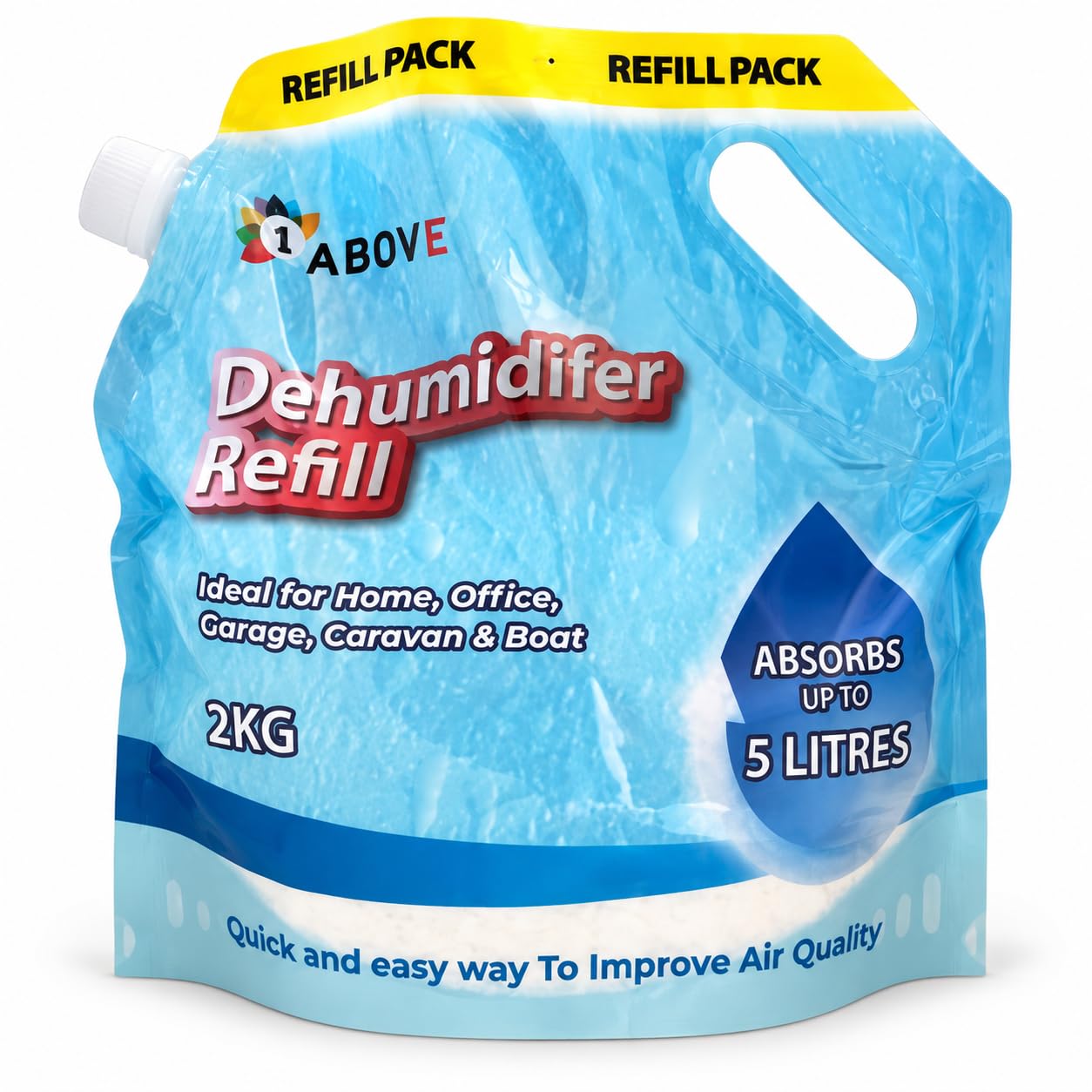 1Above Dehumidifier Crystal Refill 2kg, Moisture Absorber Refill Pack, Absorbs Up to 5 Litres, for Home Office Garage Caravan & Boat