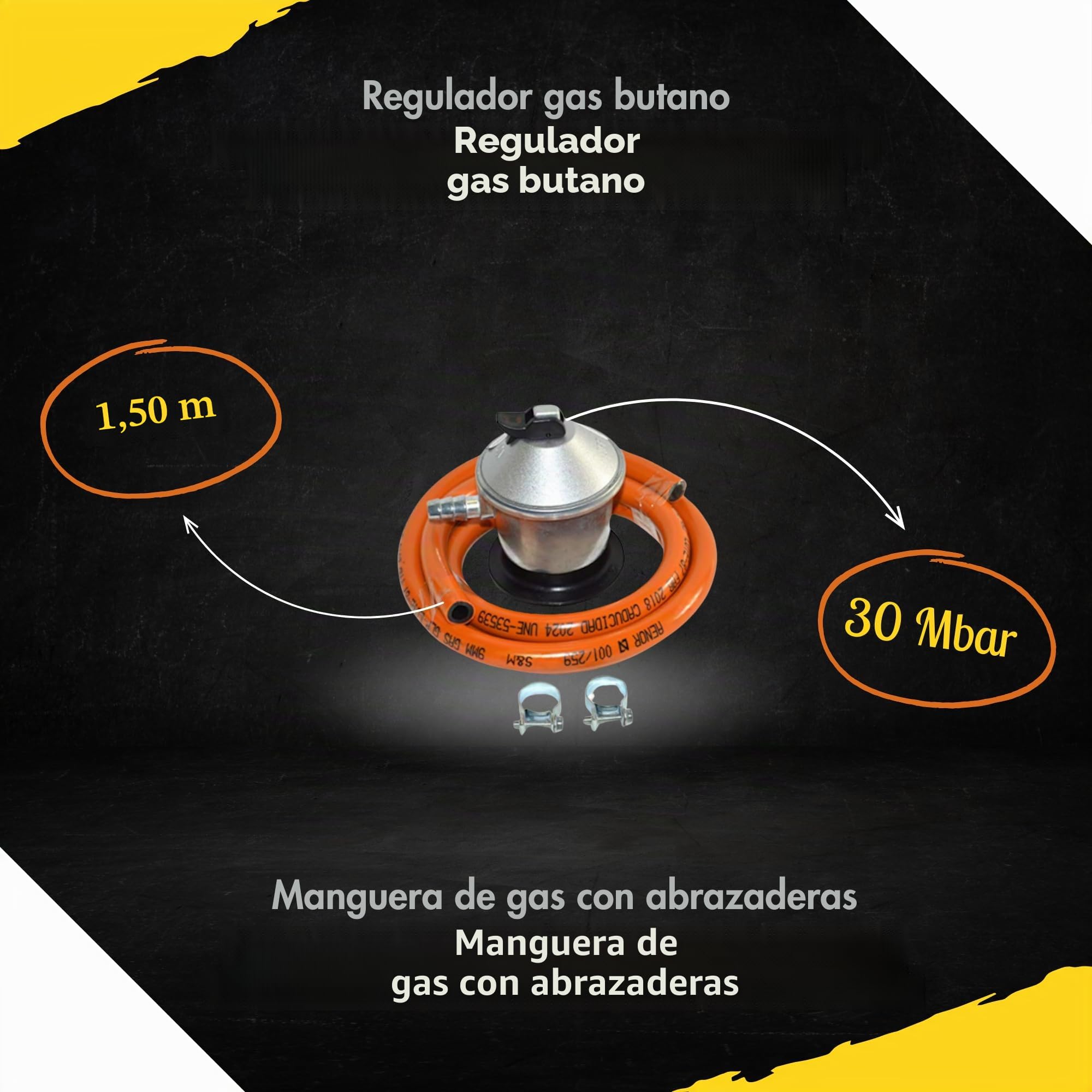 COMBOI Paellero gas butano, Kit Profesional, Quemador plano 35 cm, Paellera Pulida 46 cm, Regulador, Manguera, Soporte Patas, Nivel, Delantal, Libro Recetas Digital (Kit Paellero Pro 35 cm)
