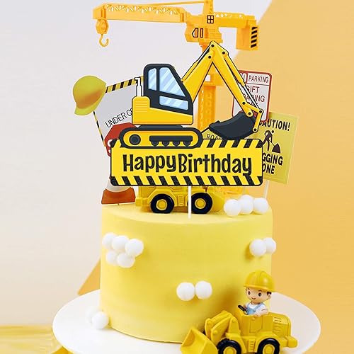 Miniatura 4 de Decoración de pastel de feliz cumpleaños para excavadora, decoración de pastel de fiesta de cumpleaños, decoración de fiesta de cumpleaños de camión