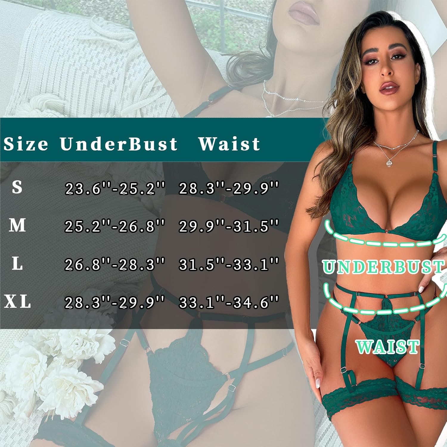 Women' Sexy Lingerie 4 Piece Lingerie Bra and G-String with Garter Belt Teddy Lace Babydoll Lingerie - Image 6