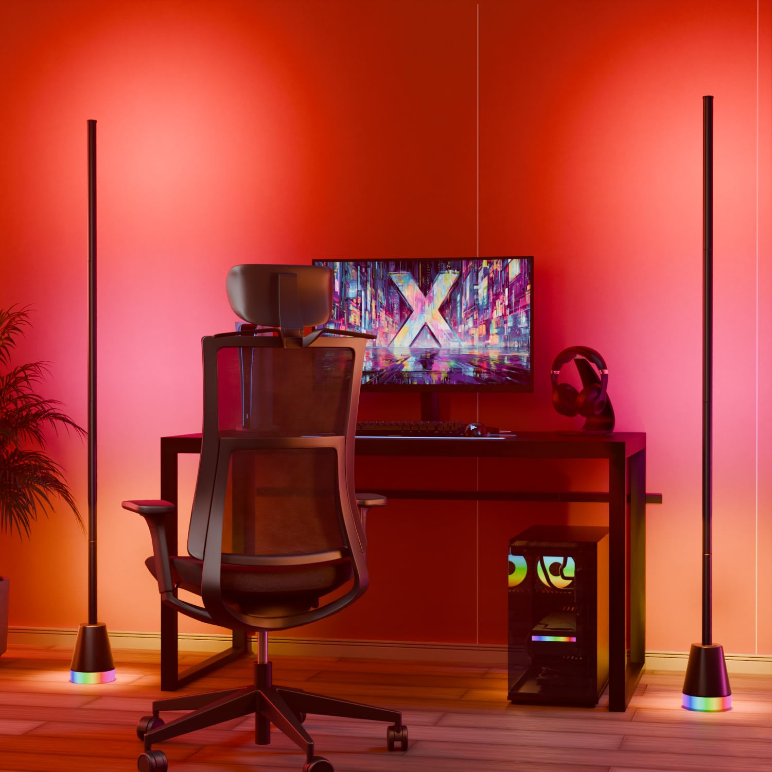 JarryStart 2PCS RGB Corner Floor Lamp, 60 Inch Bright Standing Lamps for Bedroom with APP and Remote Modern Floor Lamp Color Changing Ambience Light with Music Sync and 16 Million Colors