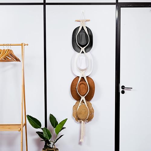 Miniatura 6 de Yulejo Perchas de macramé para sombreros, estilo bohemio, para sombreros de vaquero, colgador para la parte trasera de la puerta, organizador de