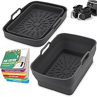 Vista 9 de Olla de silicona para freidora de aire para Ninja Foodi Dual DZ090 6QT, paquete de 2 cestas de repuesto de silicona reutilizables para freidora