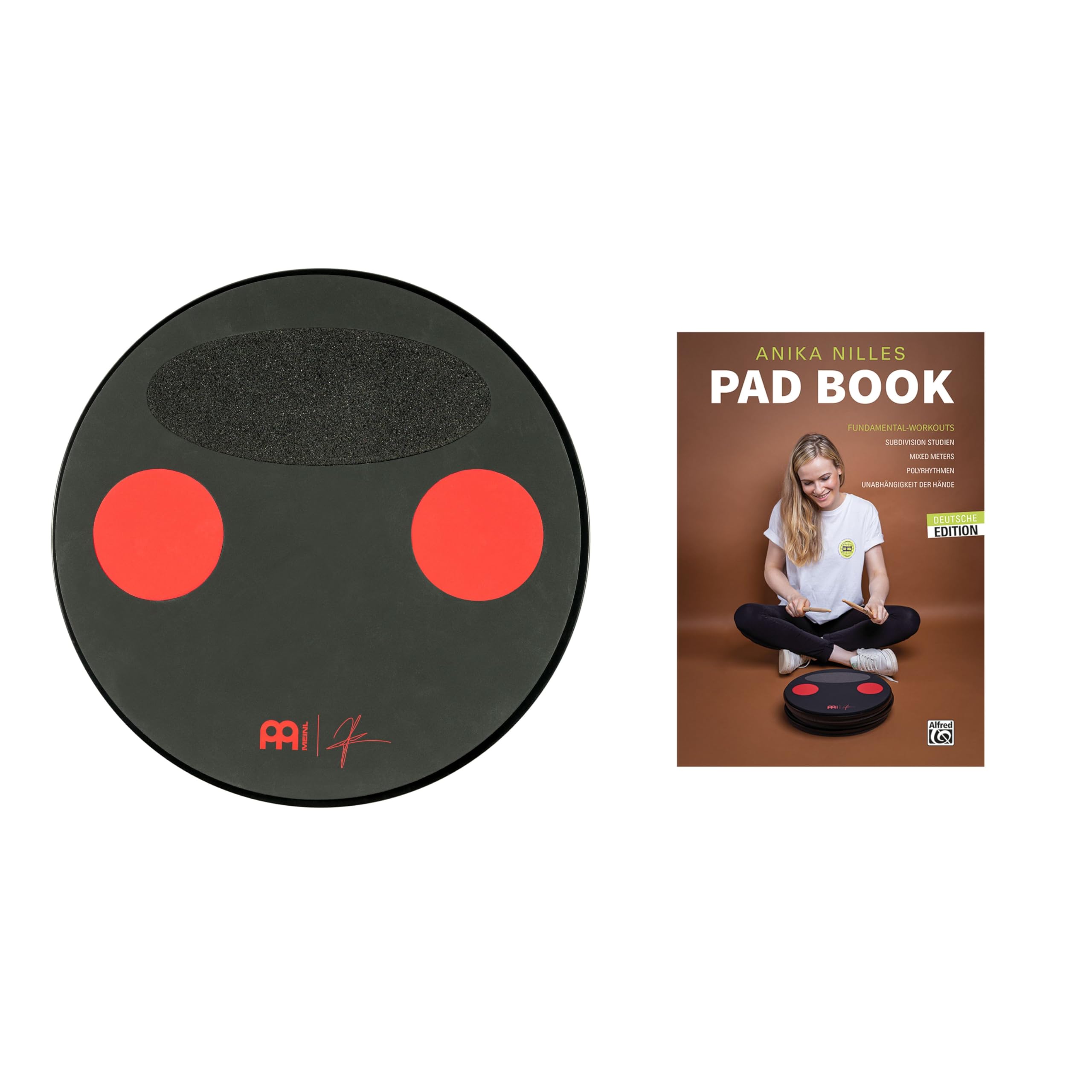 Meinl Split Tone Practice Pad, 12 Zoll, Set mit Schlagzeug Zubehör und Schulwerk, Deutsche Edition