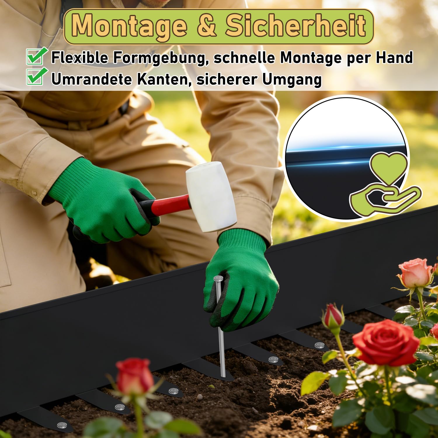 Flexible Rasenkante Metall Schwarz 100cm x 10 cm 20 Stück,Wetterfeste Beetumrandung Einfache Installation mit Erdanker,Mähkante für Blumenbeete,Hofwege,Garten