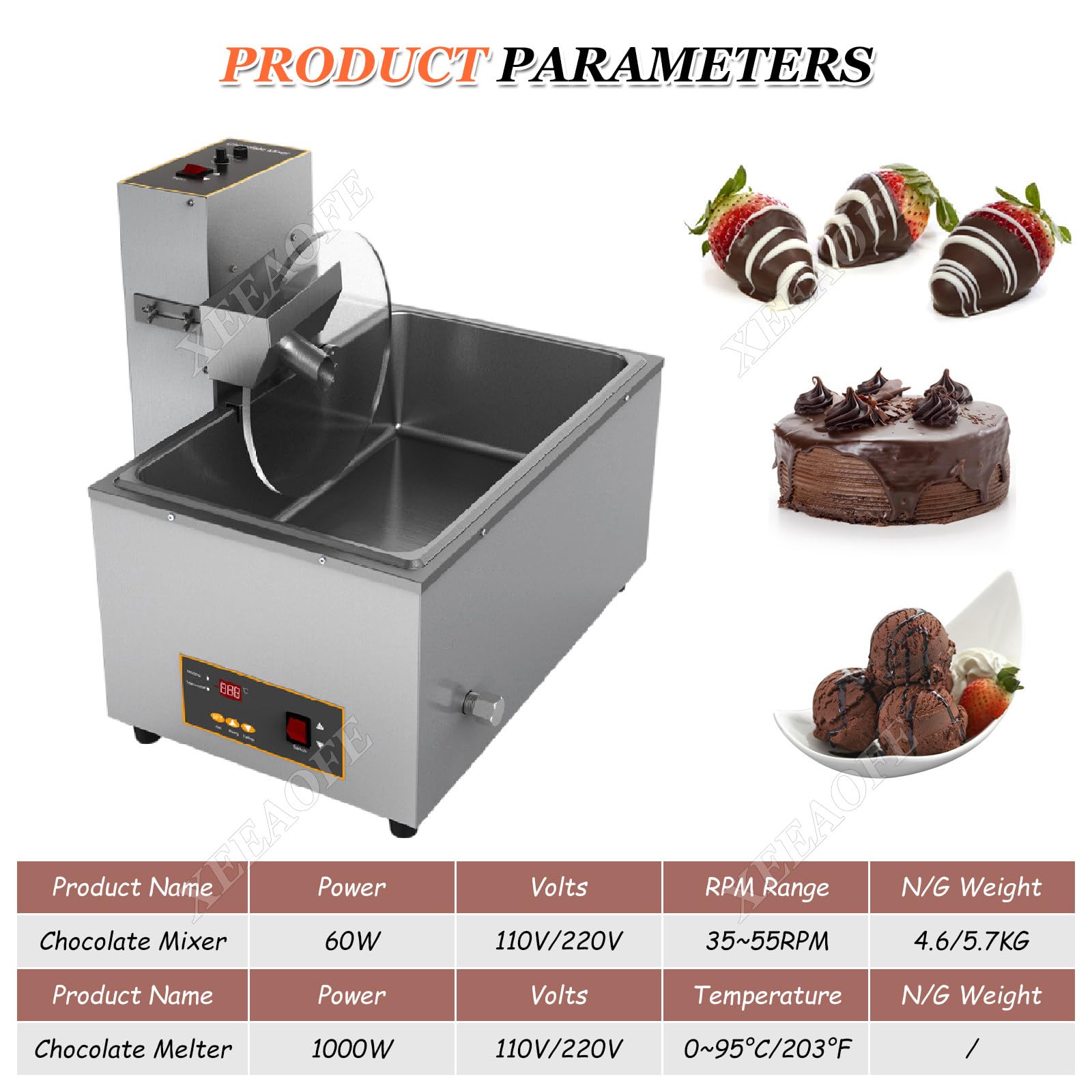 Olla Derretidora de Chocolate para Uso Doméstico - Calentador Eléctrico 1000W con Mezclado Automático, Derretir Dulces, Cake Pops, Fresas bañadas,110V