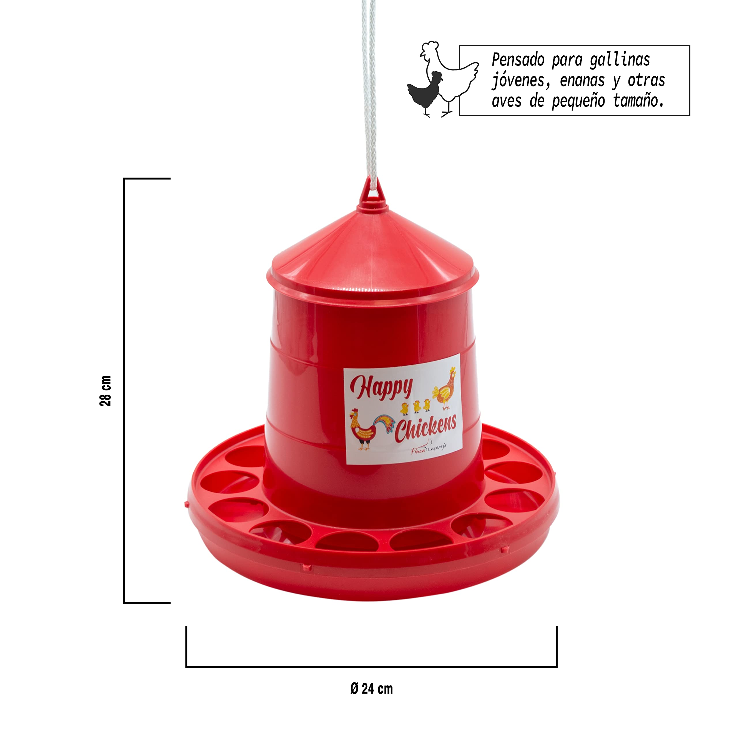 Pack Comedero 2kg y Bebedero 3L para Gallinas y Otras Aves de Corral - Plástico Resistente - Incluye Cuerda Cuelga-Tolvas - Incluye Guía Práctica de Alimentación de Las Gallinas — view 2