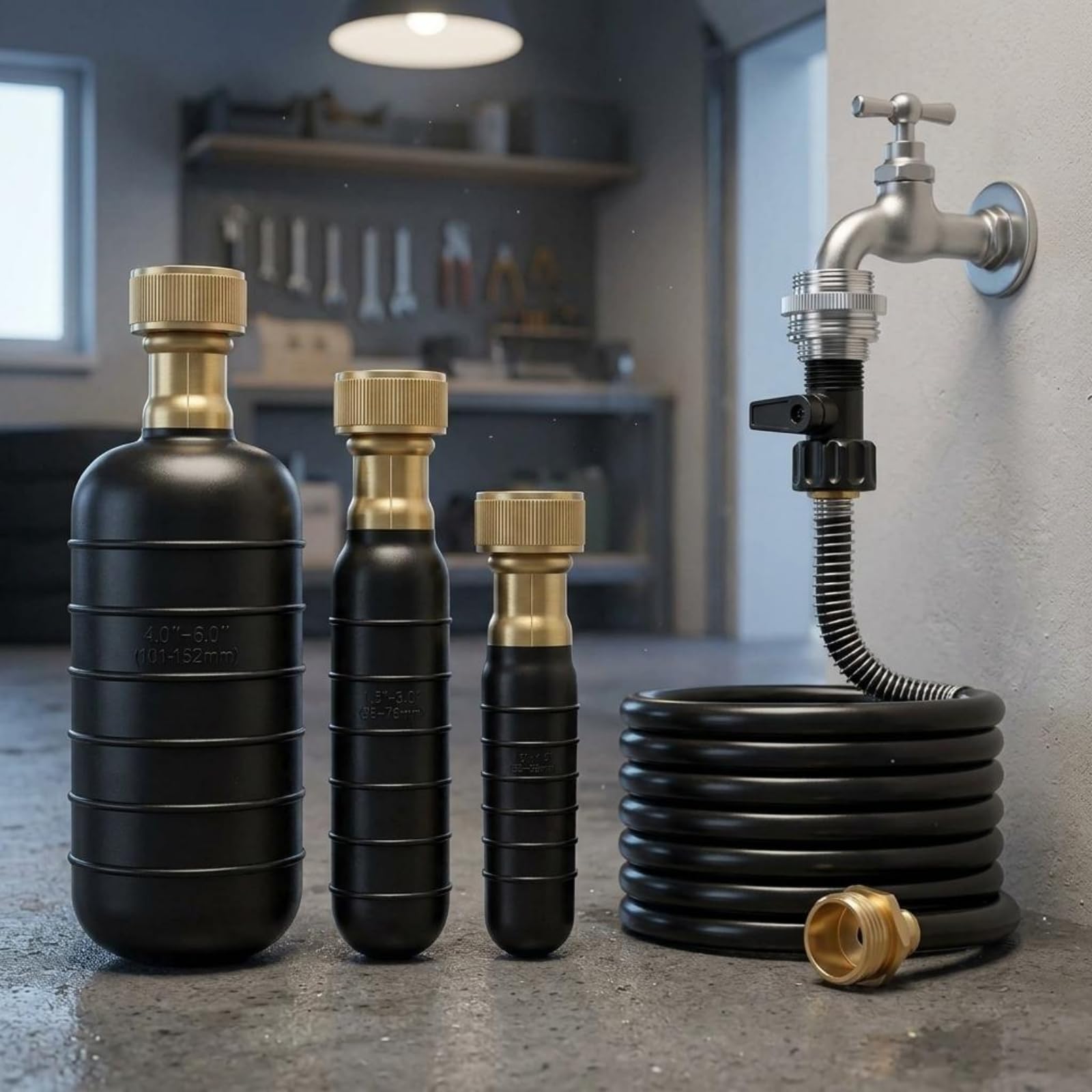 KESOTO Flexible Drainage Hose Assembly avec Raccords en Laiton et Adaptateur Robinet pour Évier Cuisine Lavabo Jardin Arrosage Connexion Robinetterie, Noir