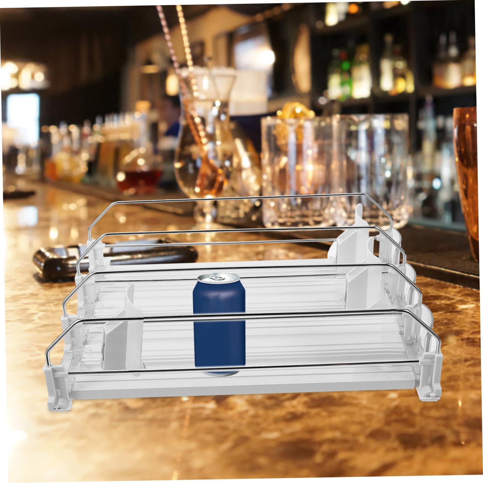COLLBATH 1ensemble Organisateur De Boissons avec Pousseur Automatique pour Réfrigérateur Accessoire Pratique pour Canettes Et Bouteilles pour Magasins Et Cuisine