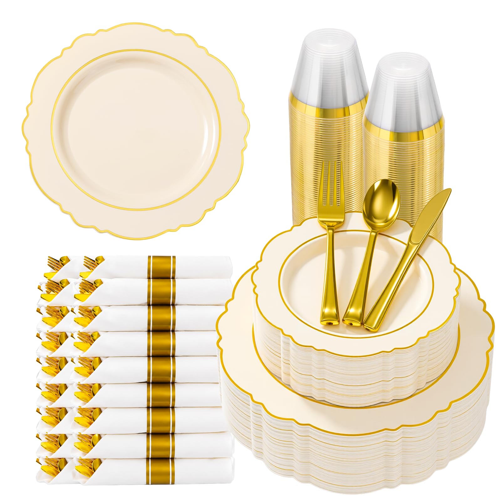 Gold Disposable Plates Set - 350 Piece Dinnerware -16