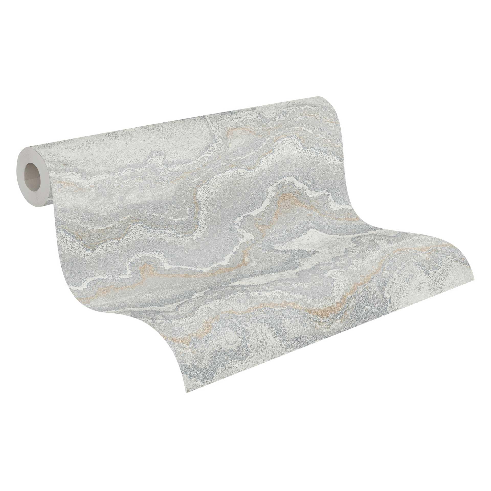 Livingwalls 396595 Wallpaper with Marble Look Design Marble in Grey, Silver - Wall Wallpaper with Gloss Effect in Gold - 10.05 m x 0.53 m - Made in Germany
