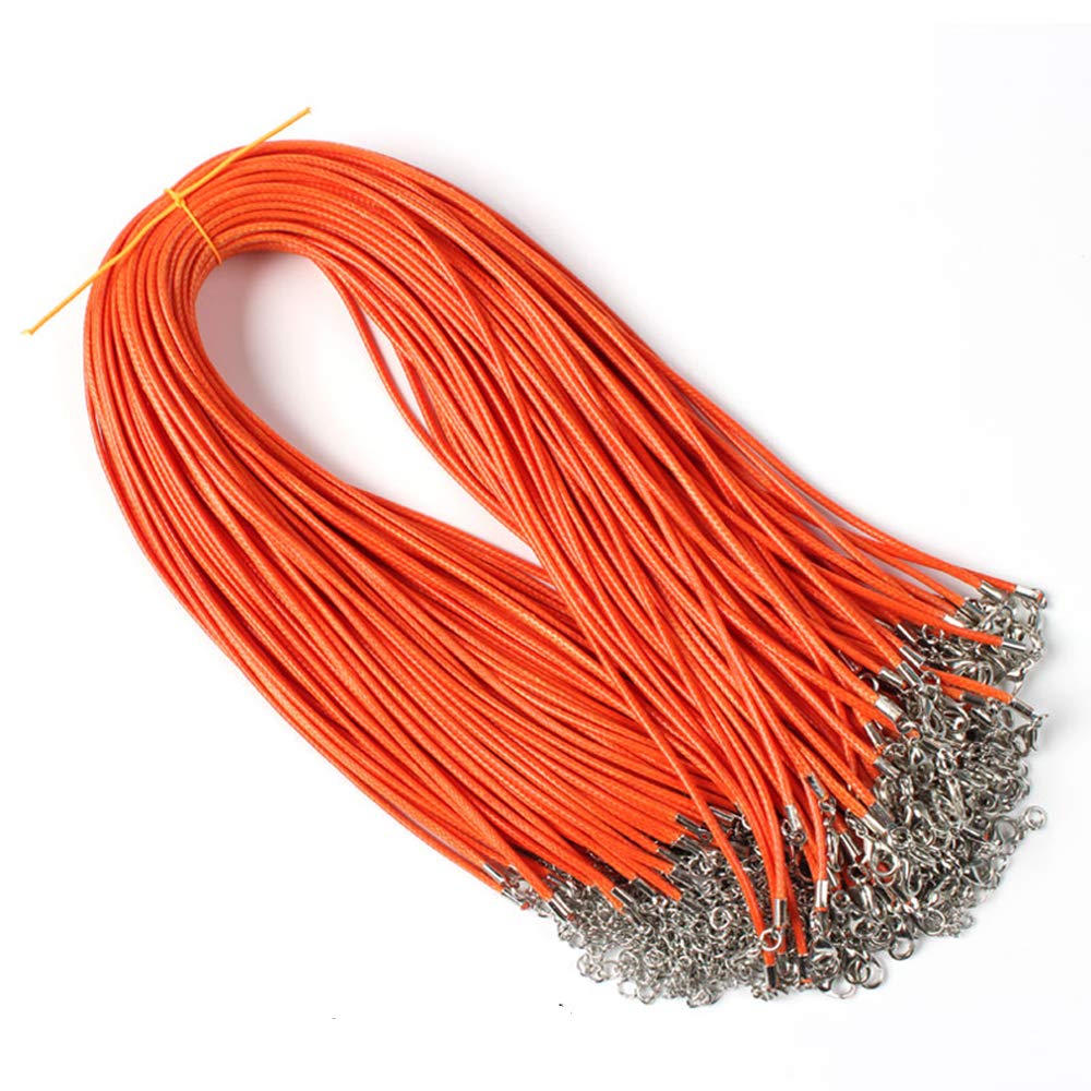 Raylinedo® 20 Pieces 18 inch Wax Cord Necklaces 1.5mm Orange Braided Imitation Leather Cord Rope Necklace Chain with Lobster for DIY Jewelry Making