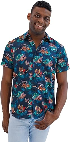 Jurassic World Jurassic Park T-Rex - Camisa hawaiana con botones para niños pequeños y adultos