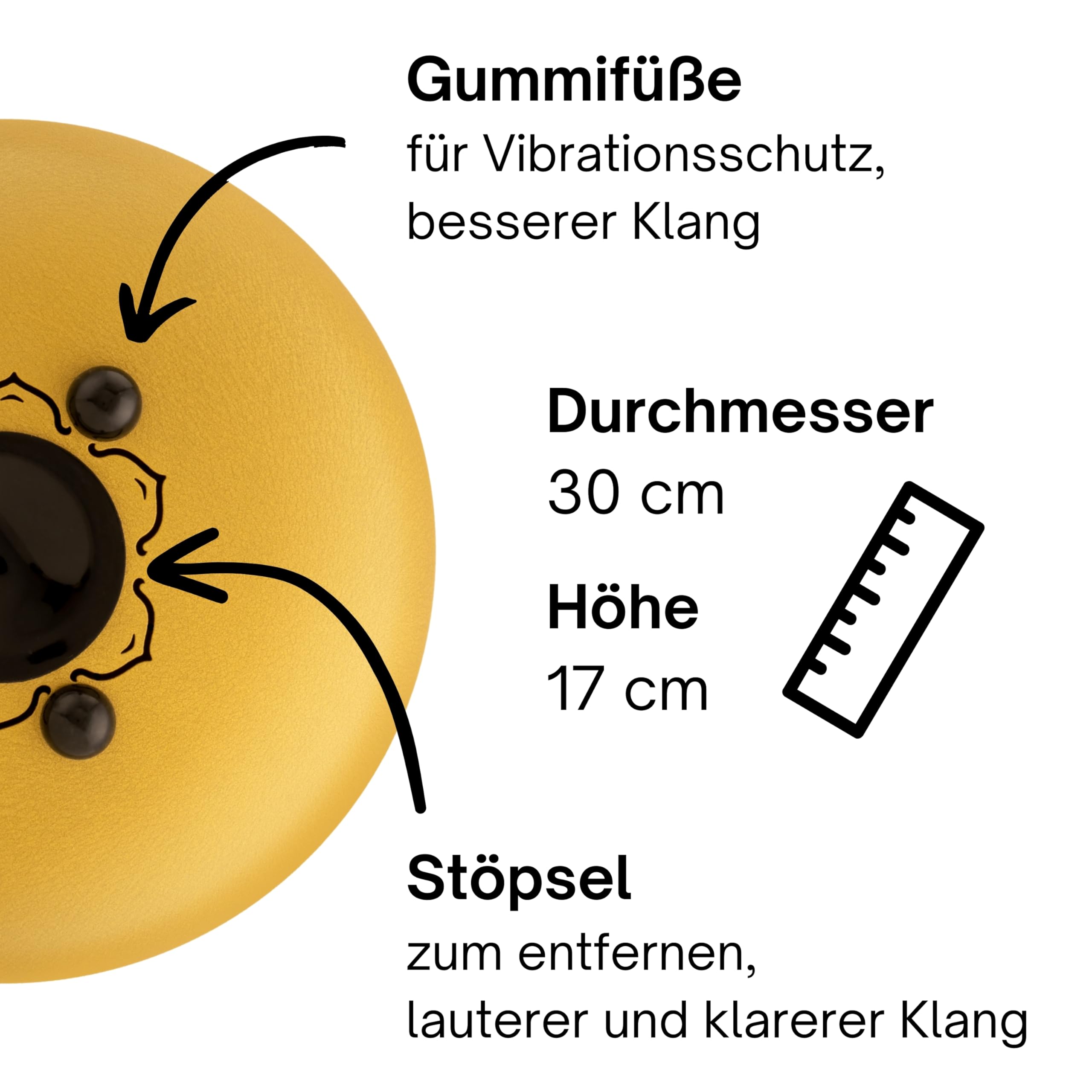 Zungentrommel "Standard" D - Dur in Gold - 30 cm groß mit 11 Tönen - Steel Tongue Drum inkl. Liederbuch, Schlägel, Fingersticks und Tragetasche - Notenlesen nicht nötig, einfach zu spielen.