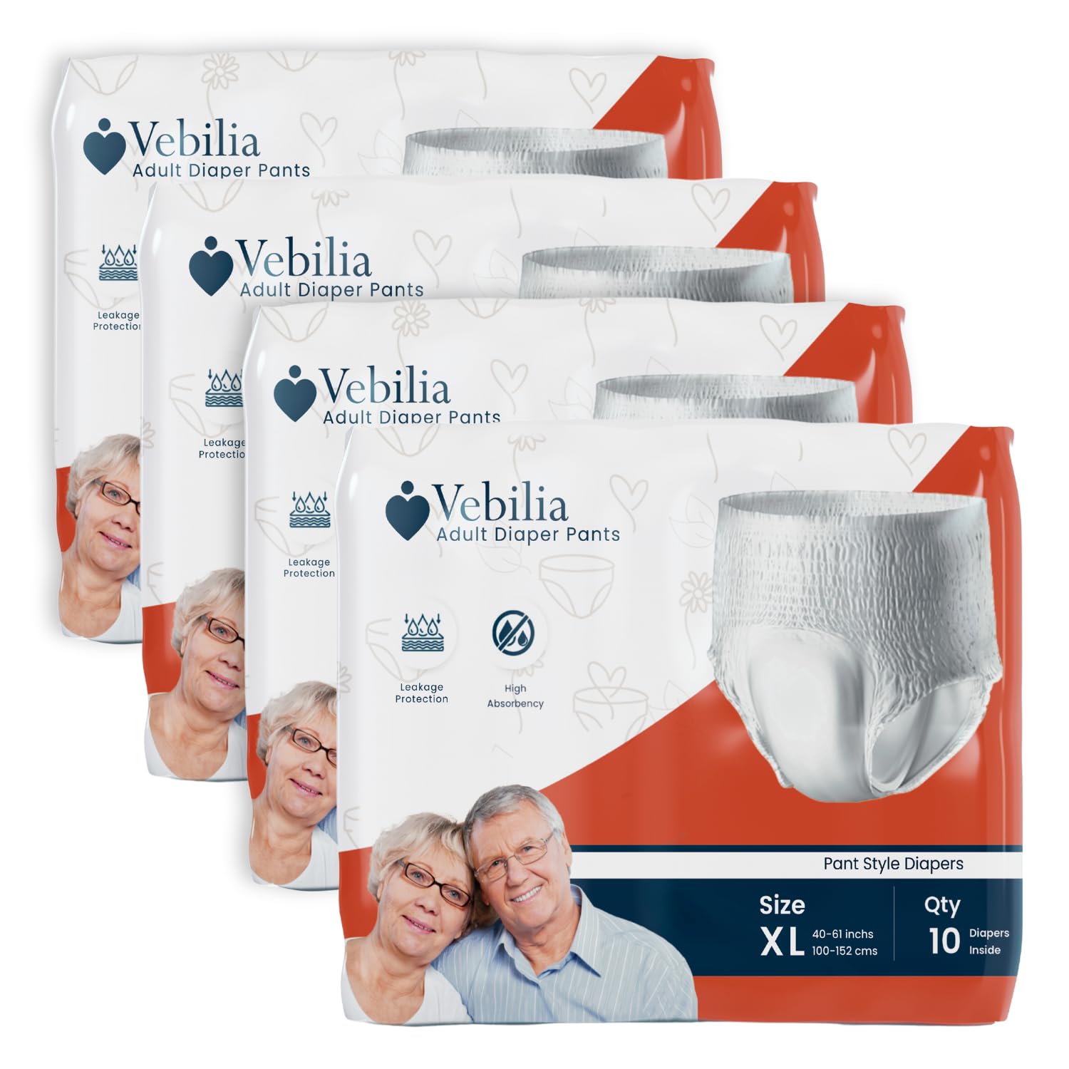 Vebilia Adult Diaper Pant style - Size XL - (Pack of 4) with High Absorbency, LeakProof Upto 12 Hours, Elastic Waist, Comfortable Pull-Up Diaper